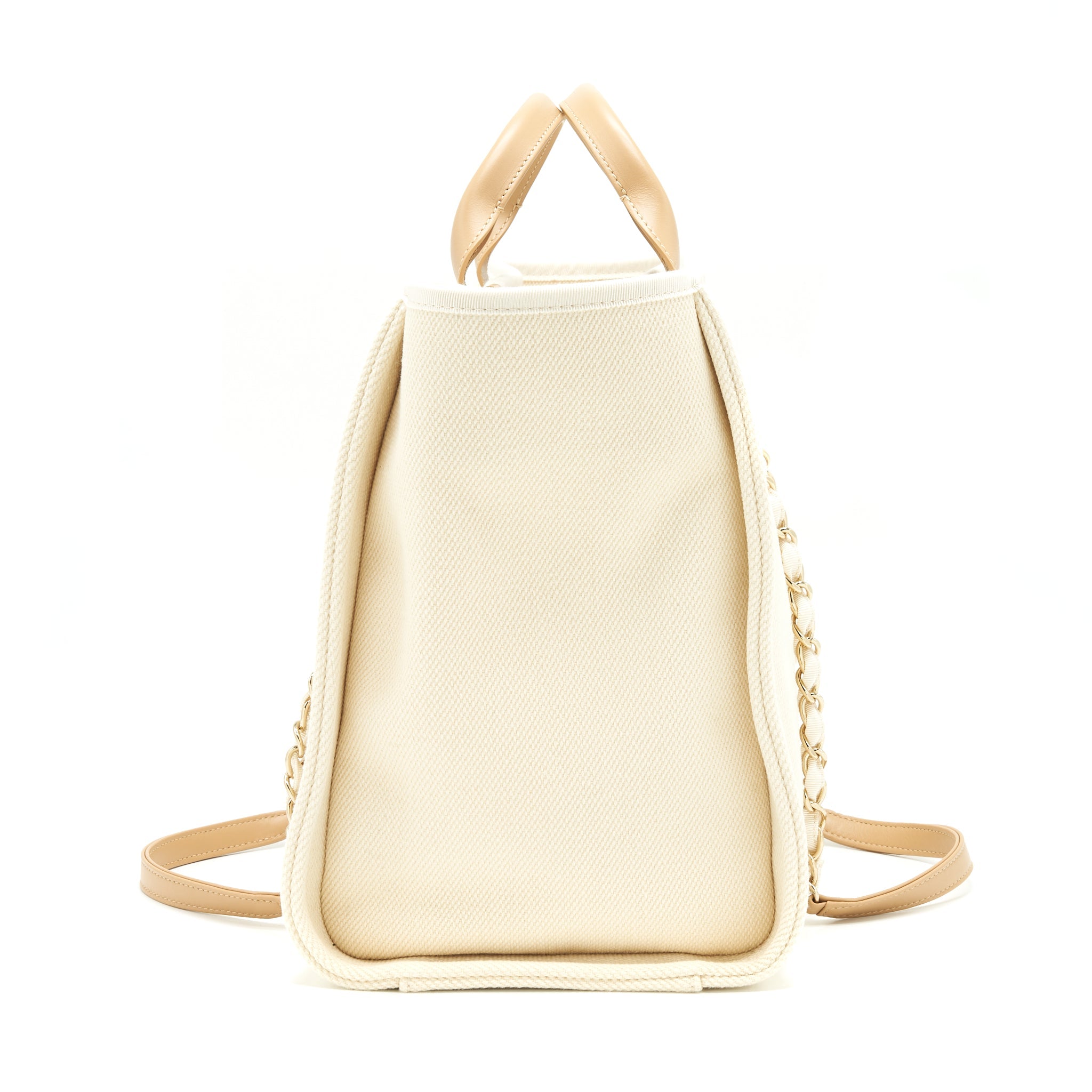 CHANEL DEAUVILLE TOTE BAG IN CREAMY WHITE/ BEIGE GHW