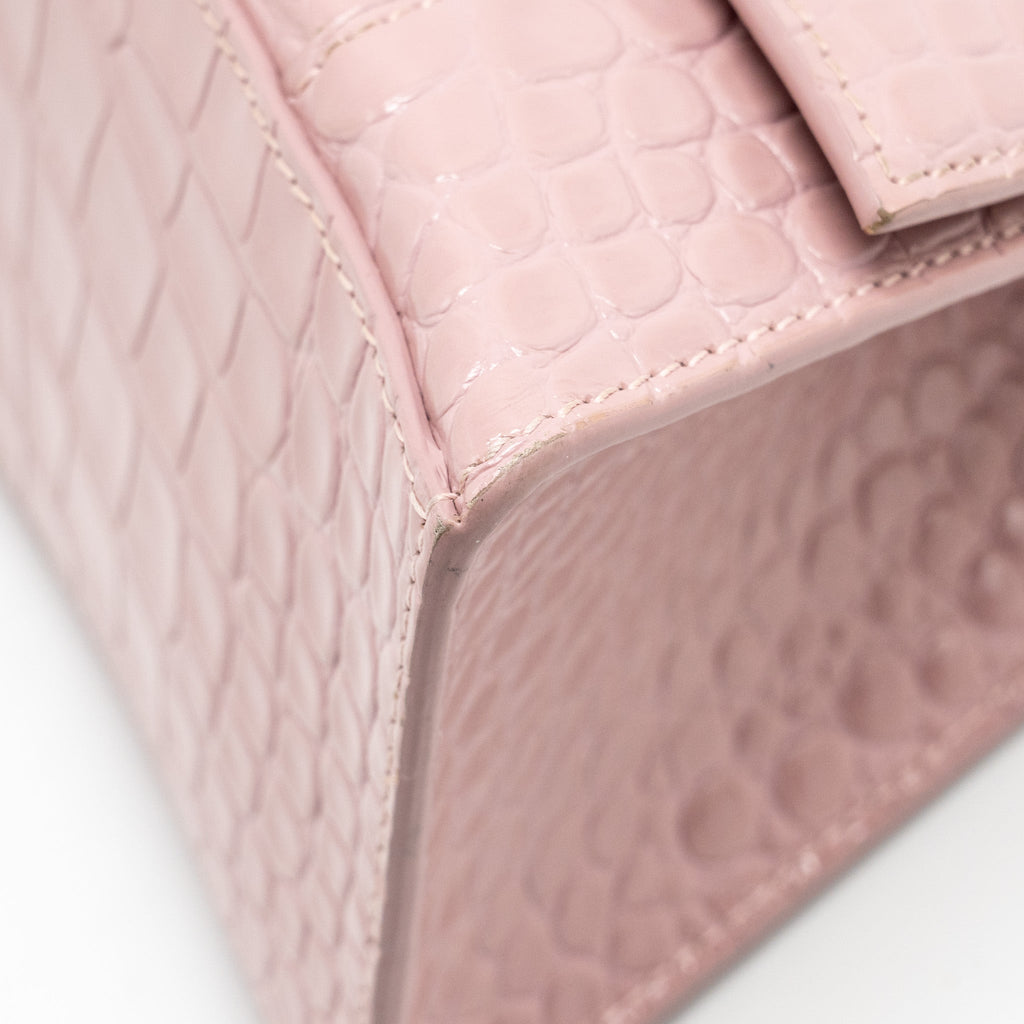 BALENCIAGA HOURGLASS S CROC-EMBOSSED CALFSKIN PINK SHW