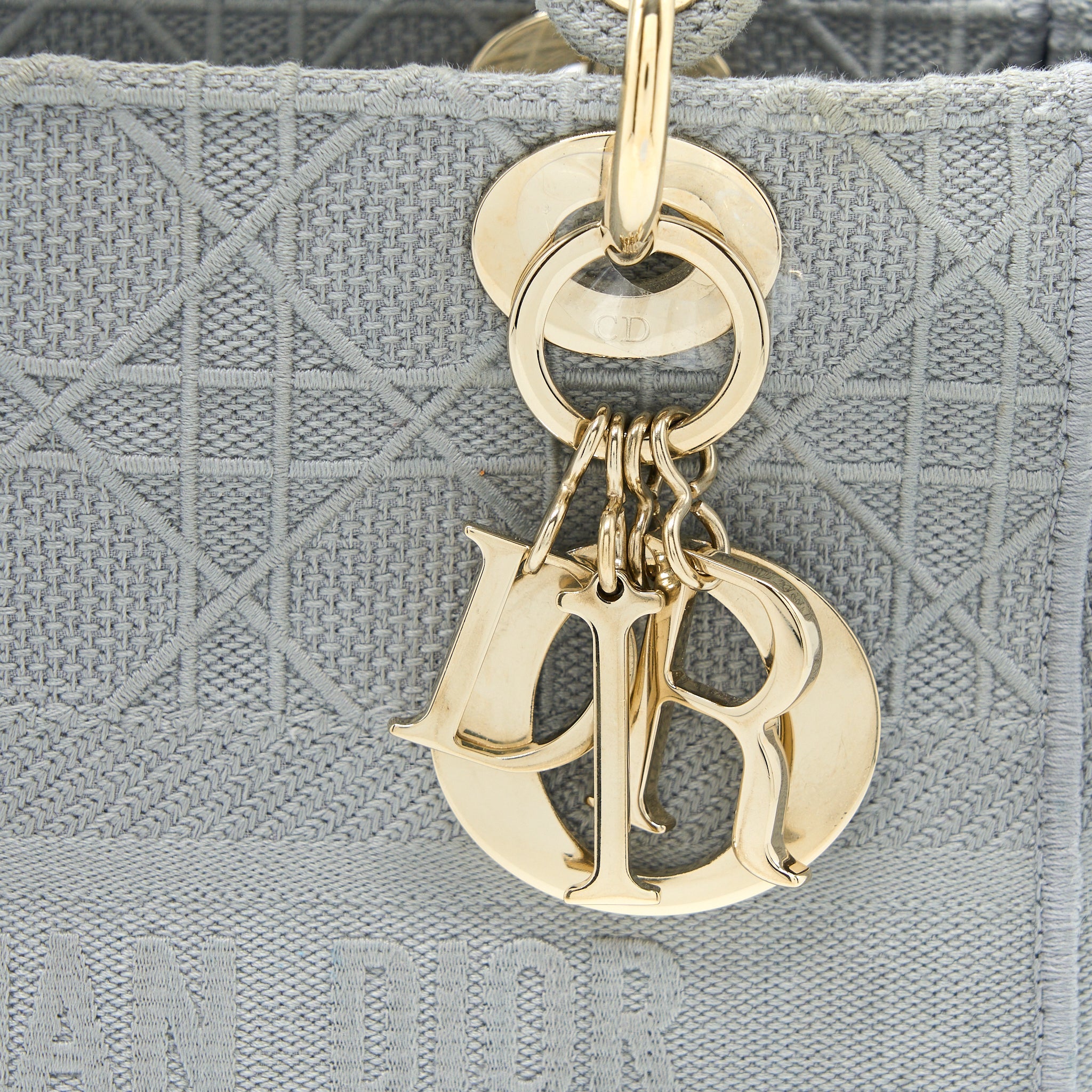 DIOR MEDIUM LADY D-LITE BAG CANNAGE EMBROIDERY GREY LGHW