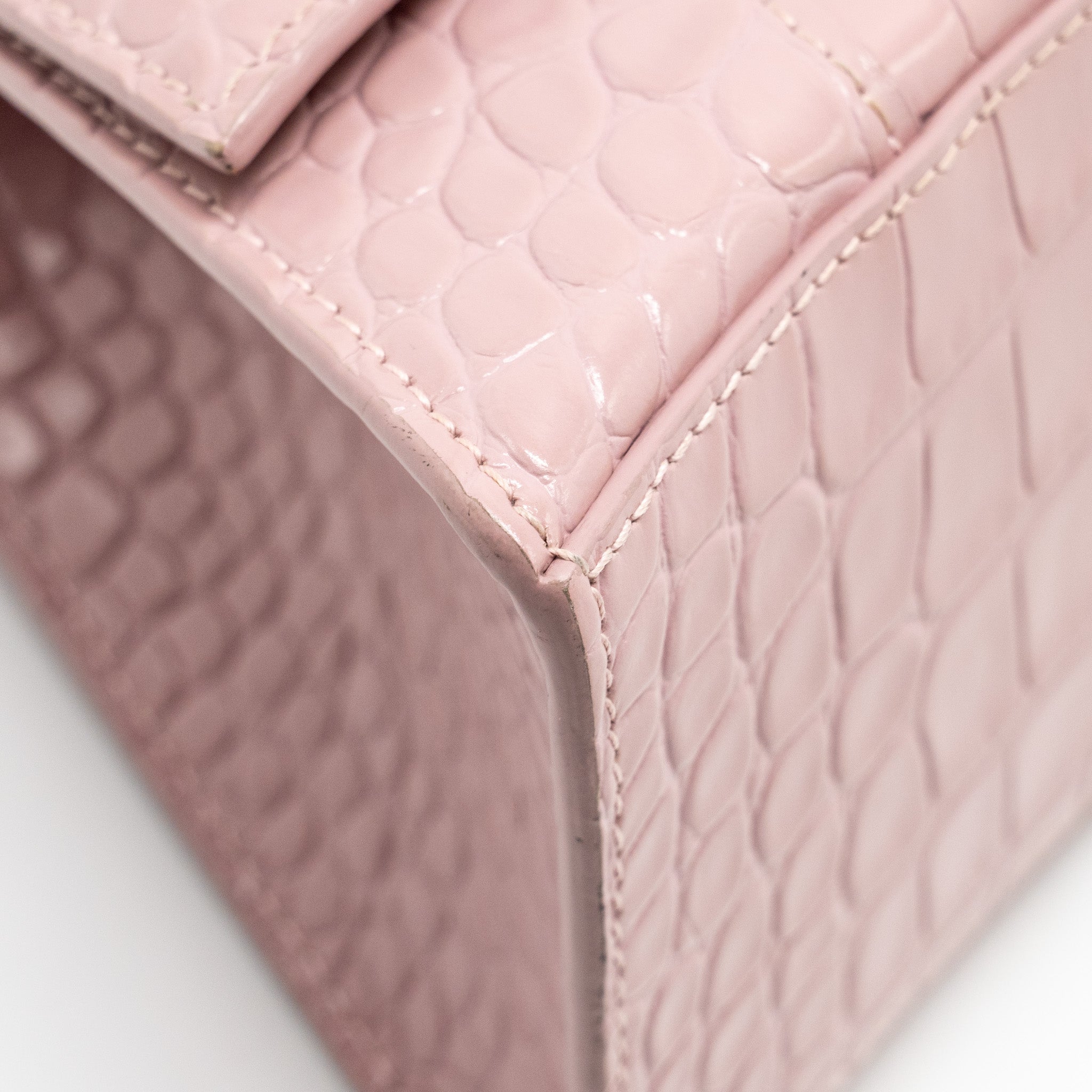 BALENCIAGA HOURGLASS S CROC-EMBOSSED CALFSKIN PINK SHW