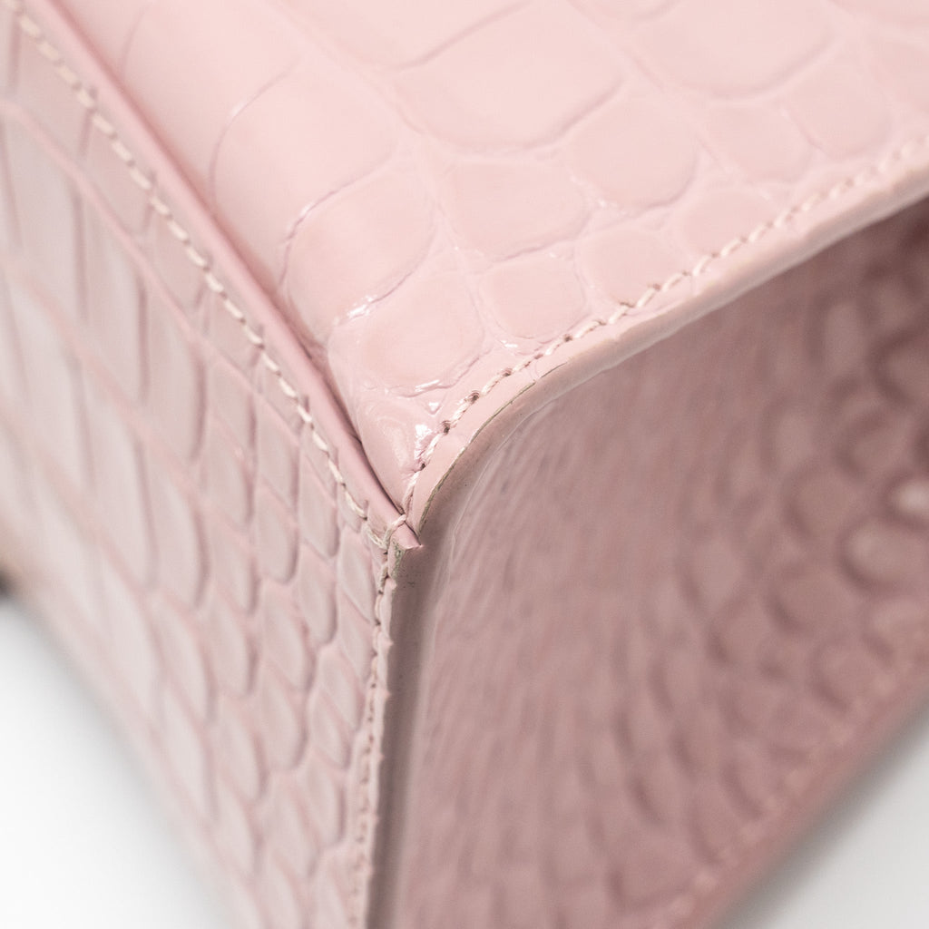 BALENCIAGA HOURGLASS S CROC-EMBOSSED CALFSKIN PINK SHW