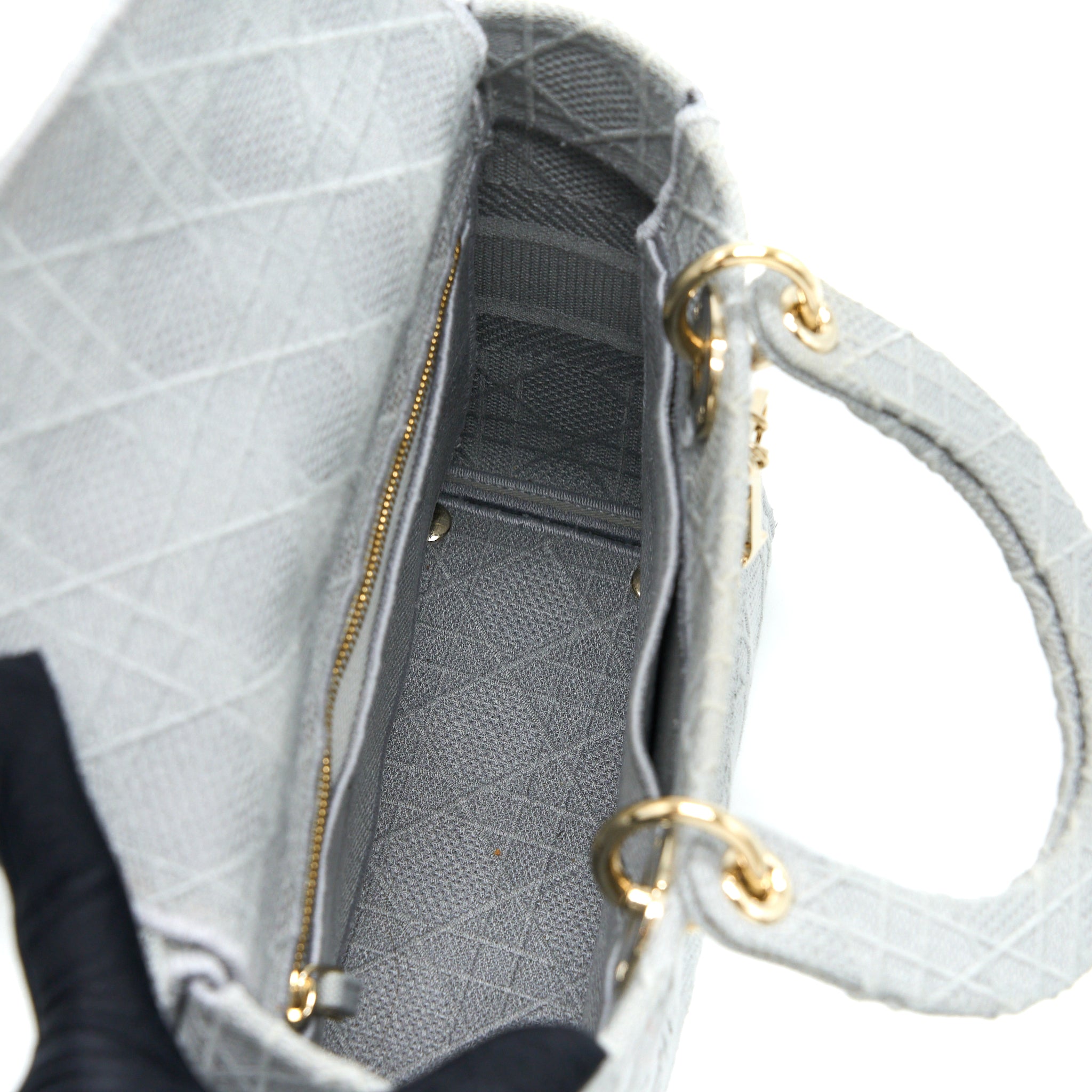 DIOR MEDIUM LADY D-LITE BAG CANNAGE EMBROIDERY GREY LGHW