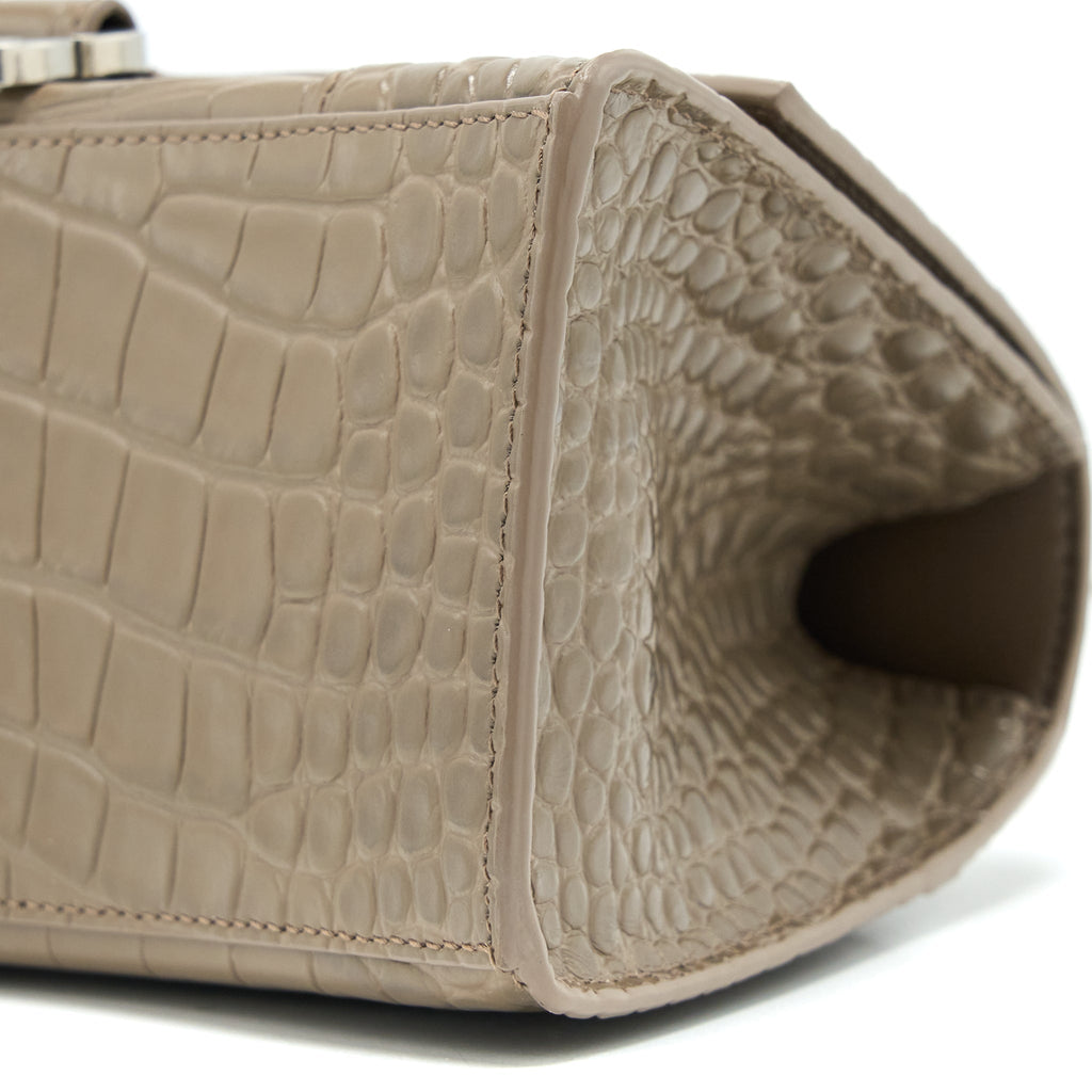 BALENCIAGA SMALL HOURGLASS BAG CRO EMBOSSED CALFSKIN DARK BEIGE SHW