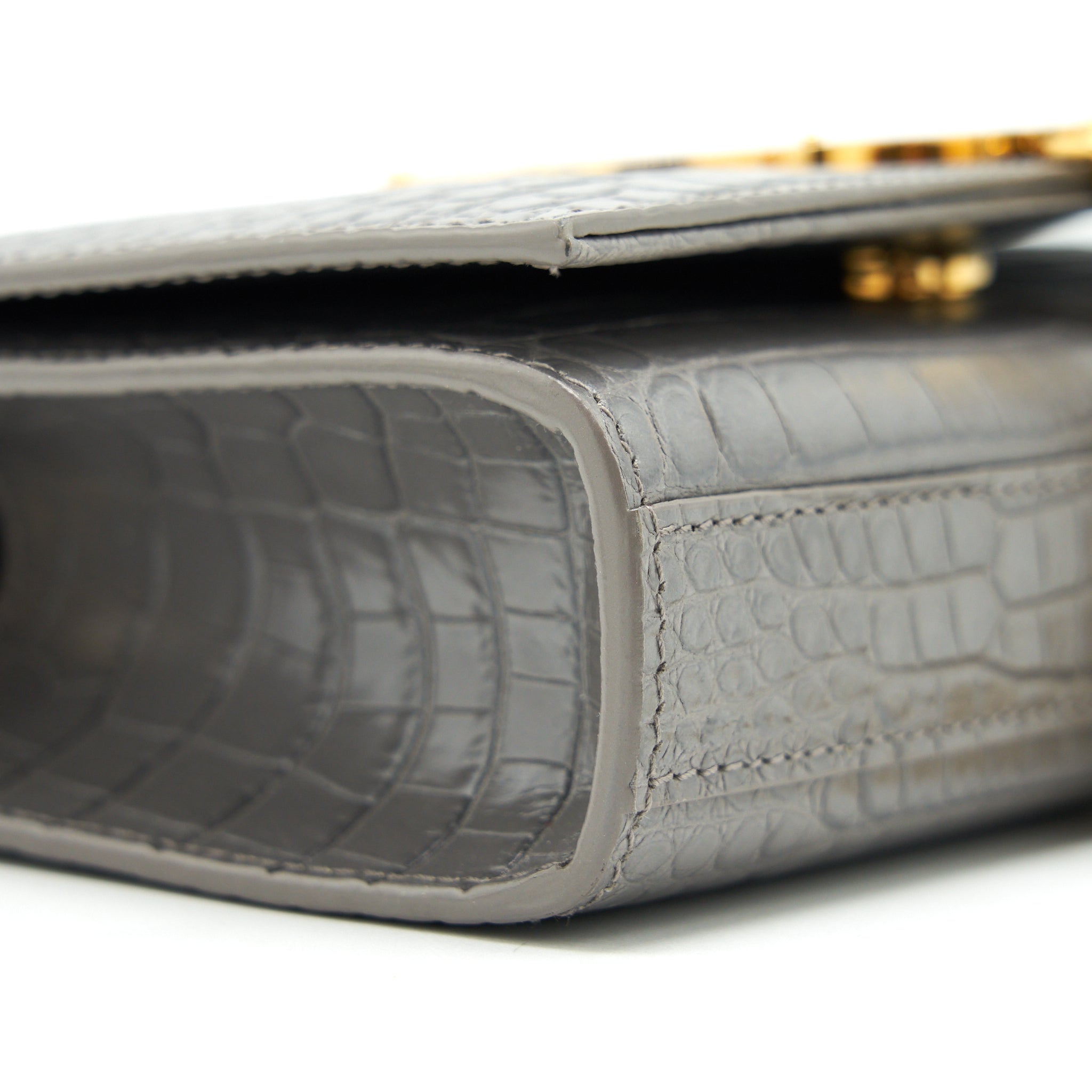 SAINT LAURENT/YSL KATE TASSEL CROC EMBOSSED CALFSKIN GREY GHW