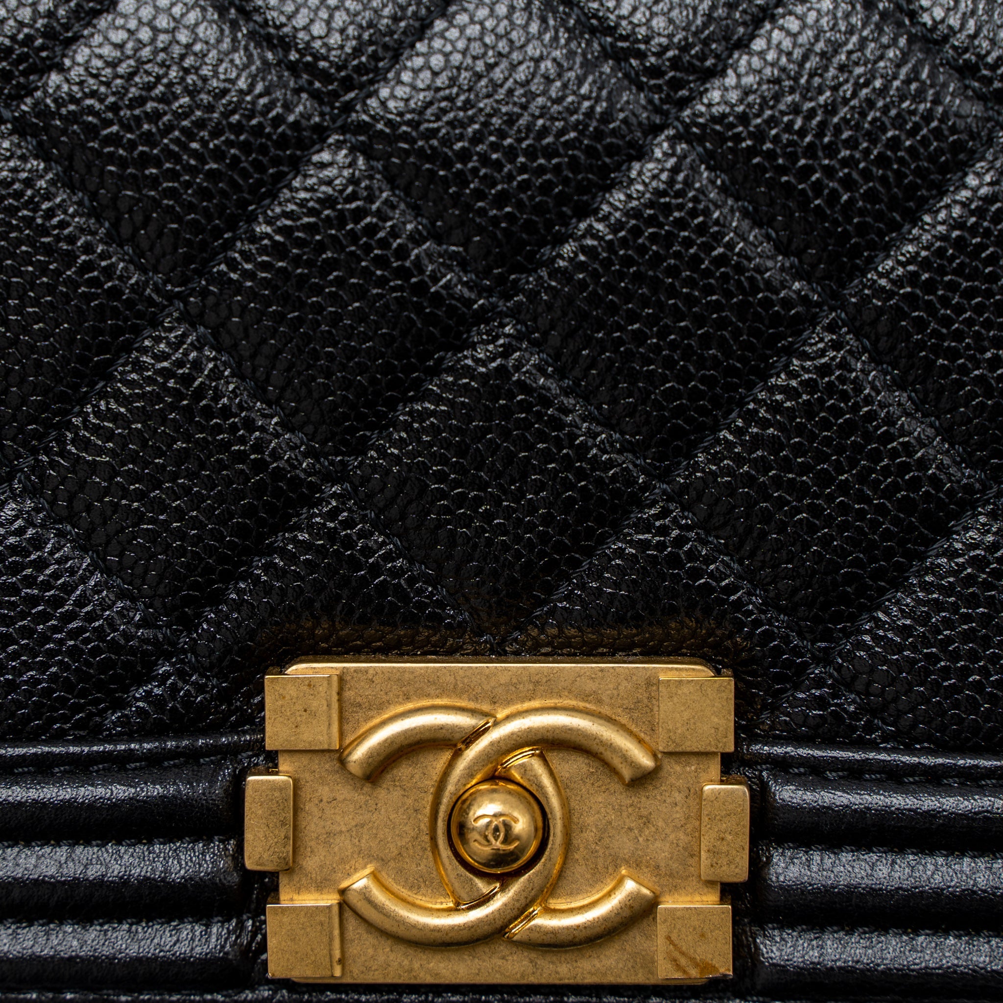 CHANEL SUPER MINI BOY BAG CAVIAR BLACK BRUSHED GHW (MICROCHIP)