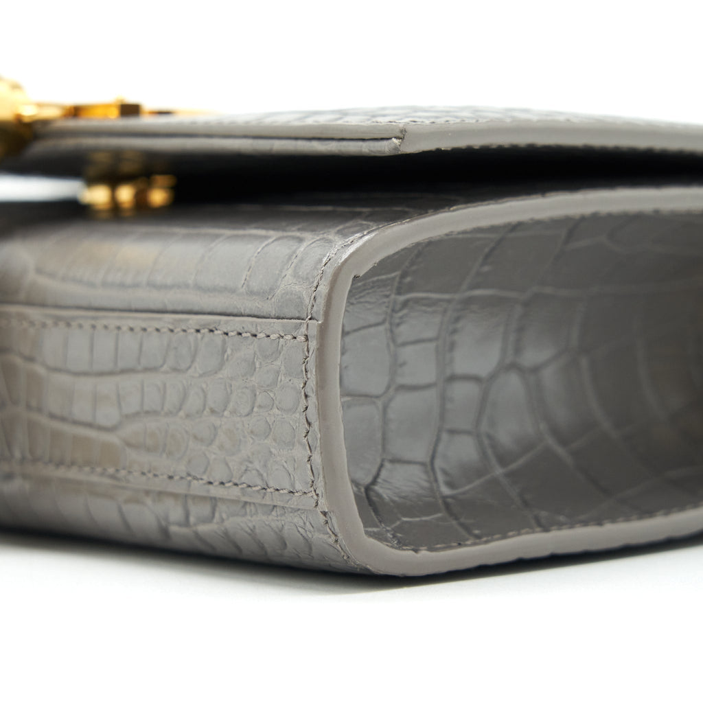 SAINT LAURENT/YSL KATE TASSEL CROC EMBOSSED CALFSKIN GREY GHW