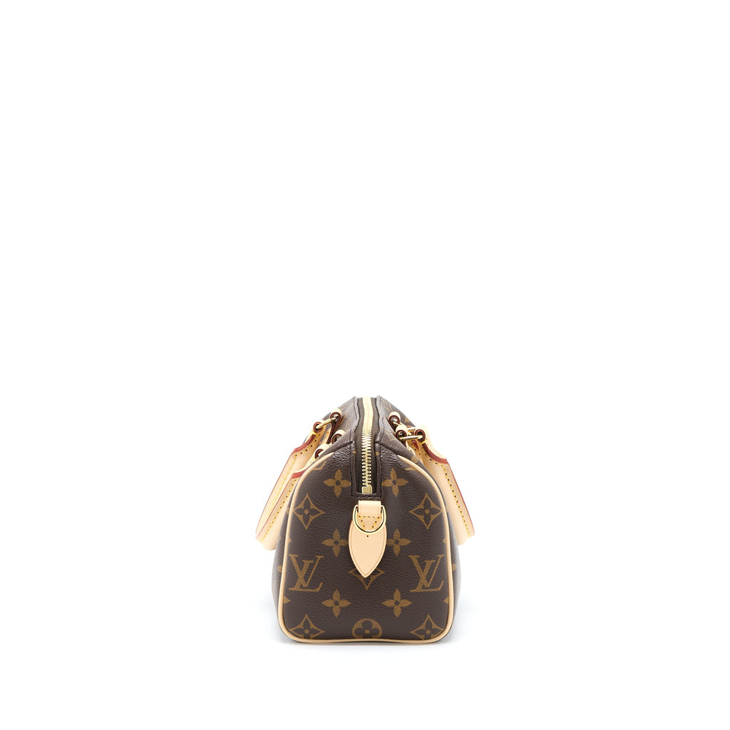 LOUIS VUITTON SPEEDY BANDOULIERE 20 MONOGRAM CANVAS WITH FUCHSIA STRAP GHW