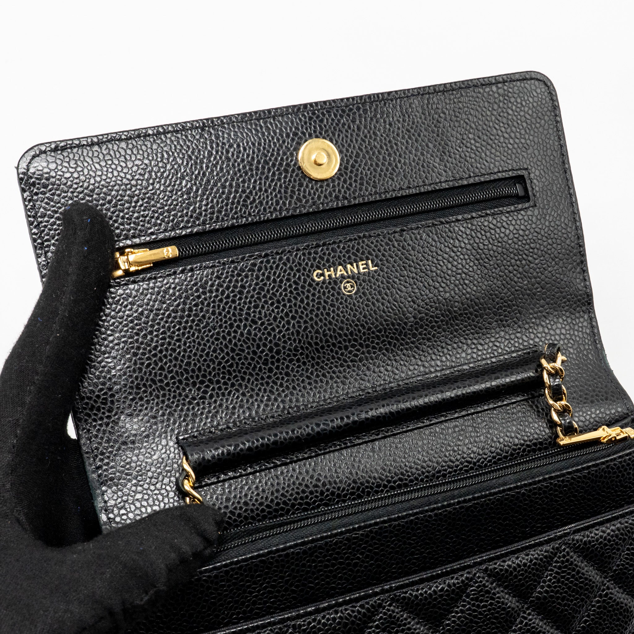 CHANEL CLASSIC WALLET ON CHAIN CAVIAR BLACK GHW