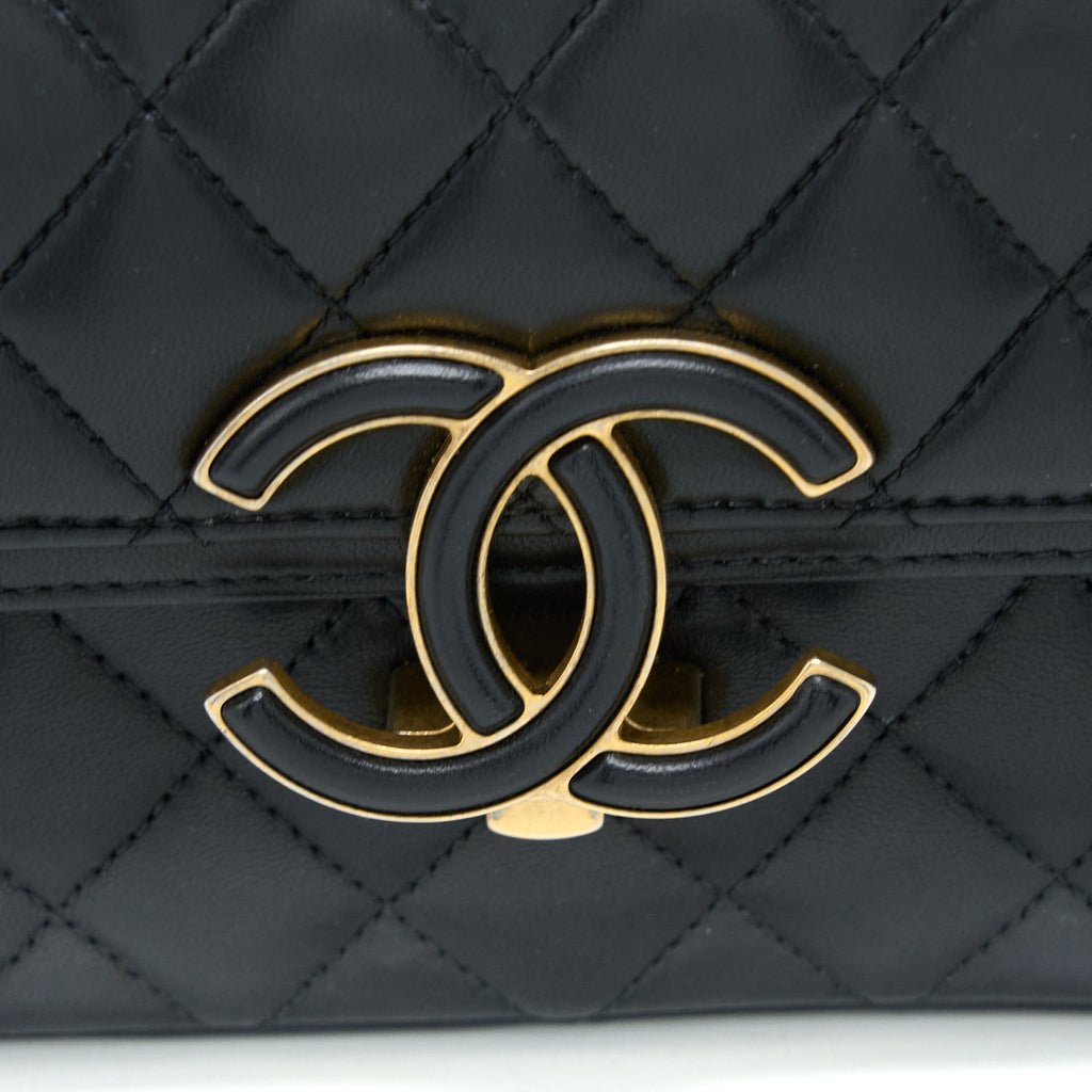 CHANEL SMALL ENAMEL CC FLAP BAG LAMBSKIN BLACK GHW