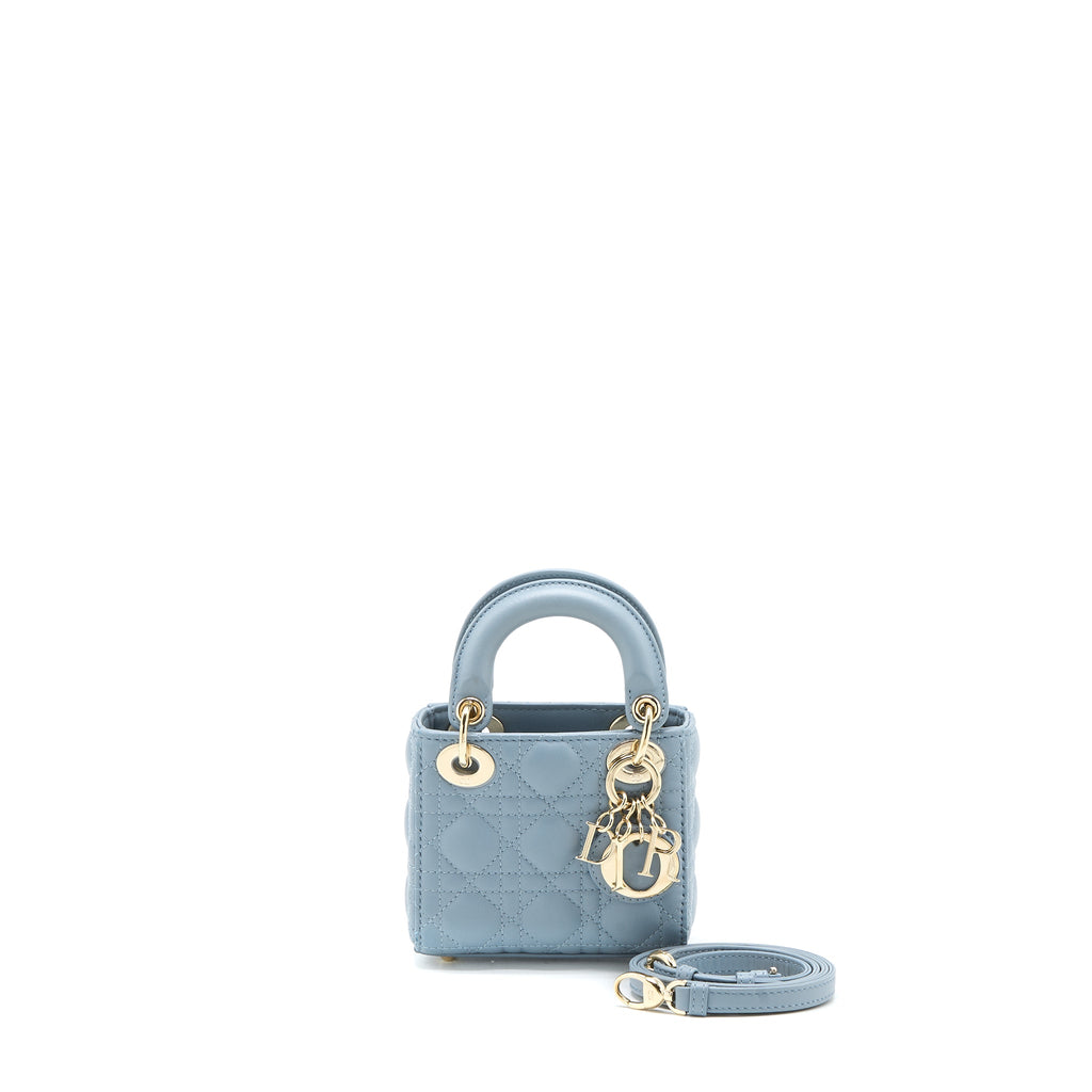 DIOR MICRO LADY DIOR BAG CANNAGE LAMBSKIN CLOUD BLUE LGHW