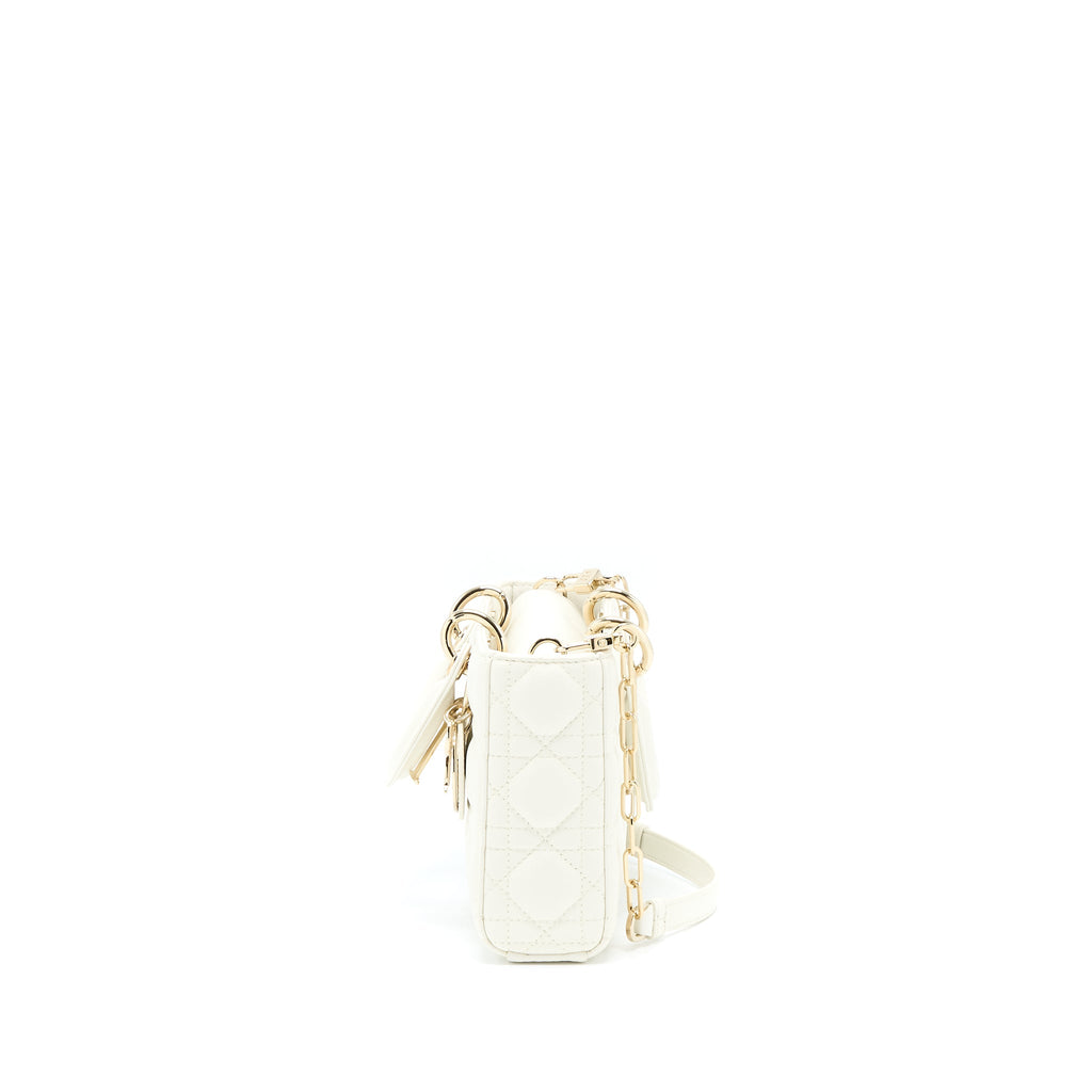 DIOR LADY D-JOY BAG LATTE CANNAGE LAMBSKIN WHITE LGHW
