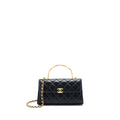 CHANEL 22B FLAP BAG WITH ENAMEL TOP HANDLE LAMBSKIN BLACK GHW