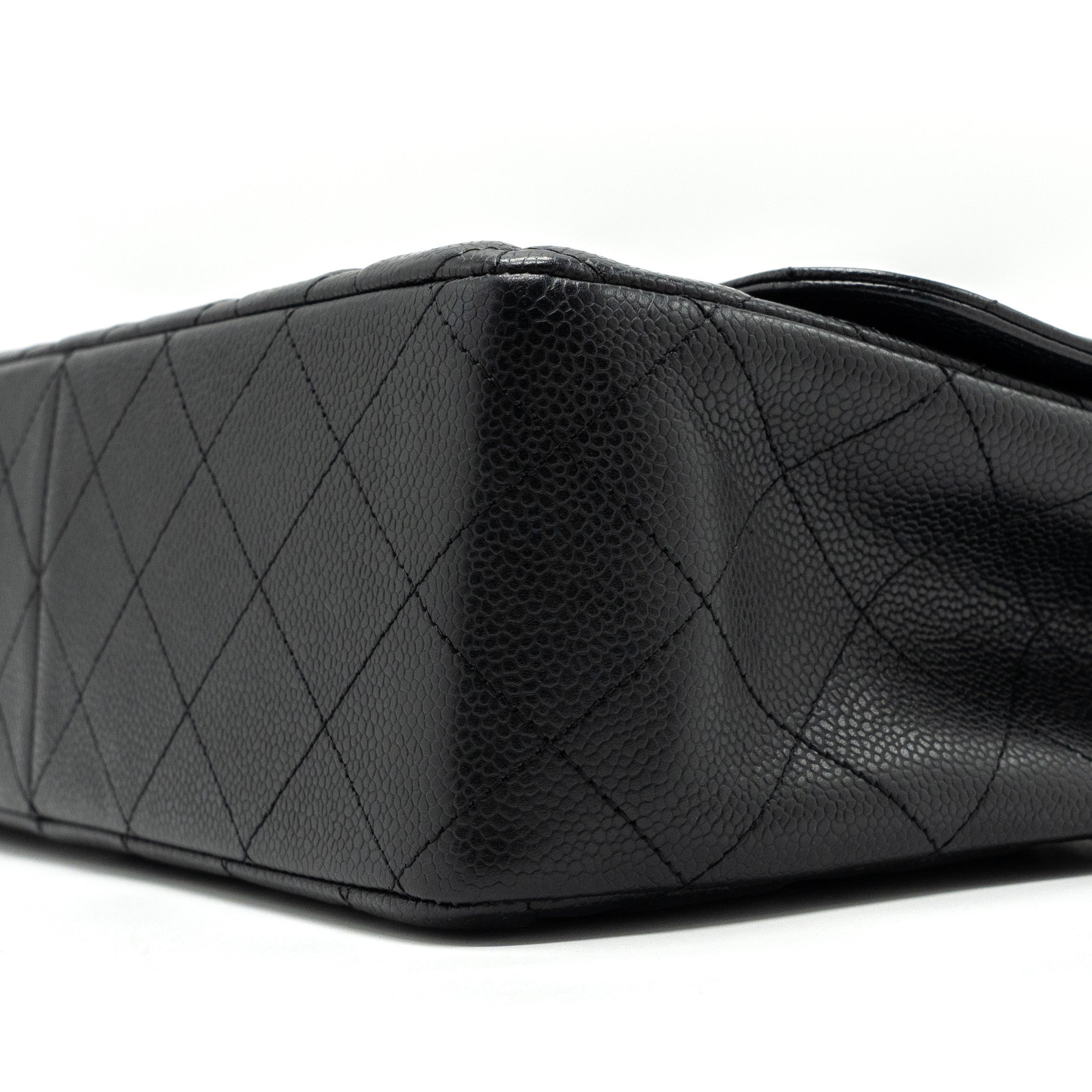 CHANEL JUMBO CLASSIC SINGLE FLAP BAG CAVIAR BLACK SHW
