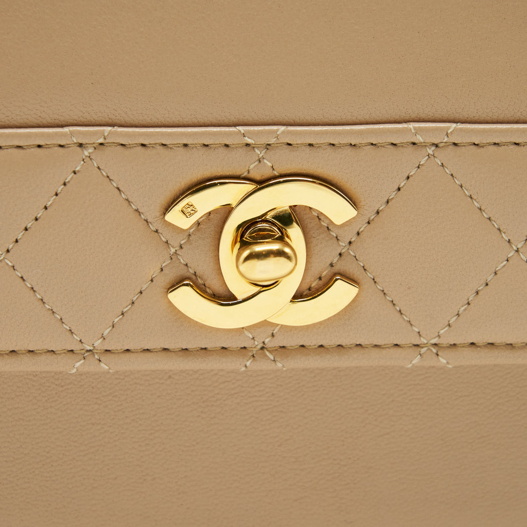 CHANEL VINTAGE SINGLE FLAP BAG CROSS BODY LAMBSKIN BEIGE GHW