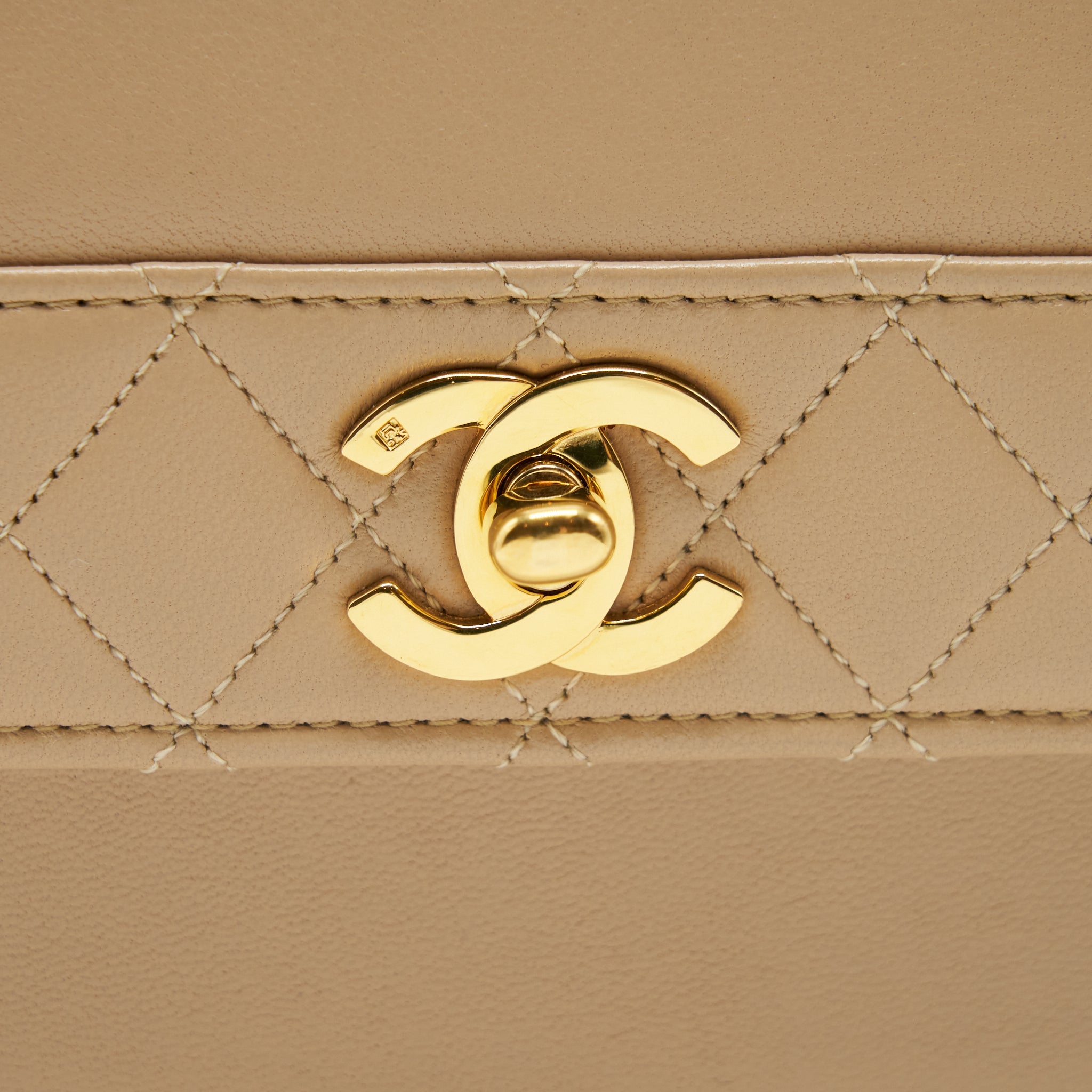 CHANEL VINTAGE SINGLE FLAP BAG CROSS BODY LAMBSKIN BEIGE GHW