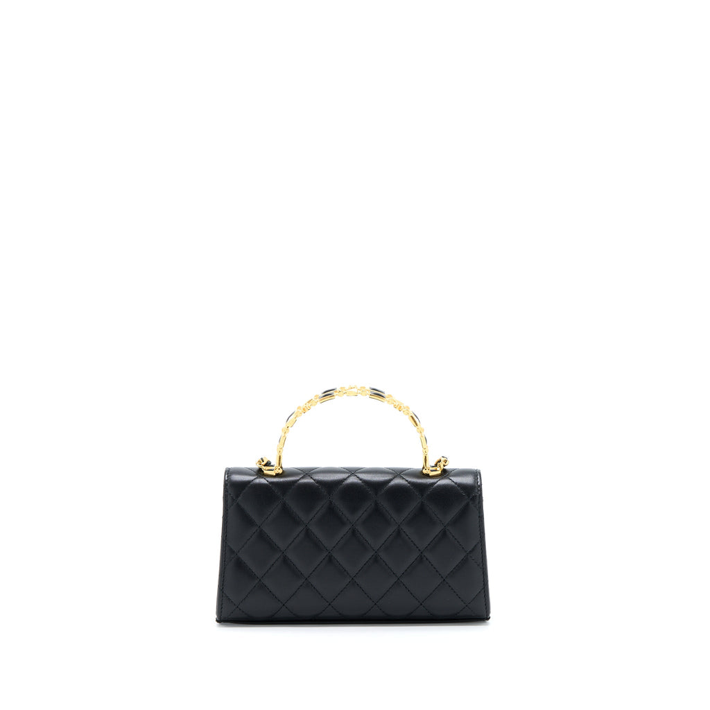 CHANEL 22B FLAP BAG WITH ENAMEL TOP HANDLE LAMBSKIN BLACK GHW