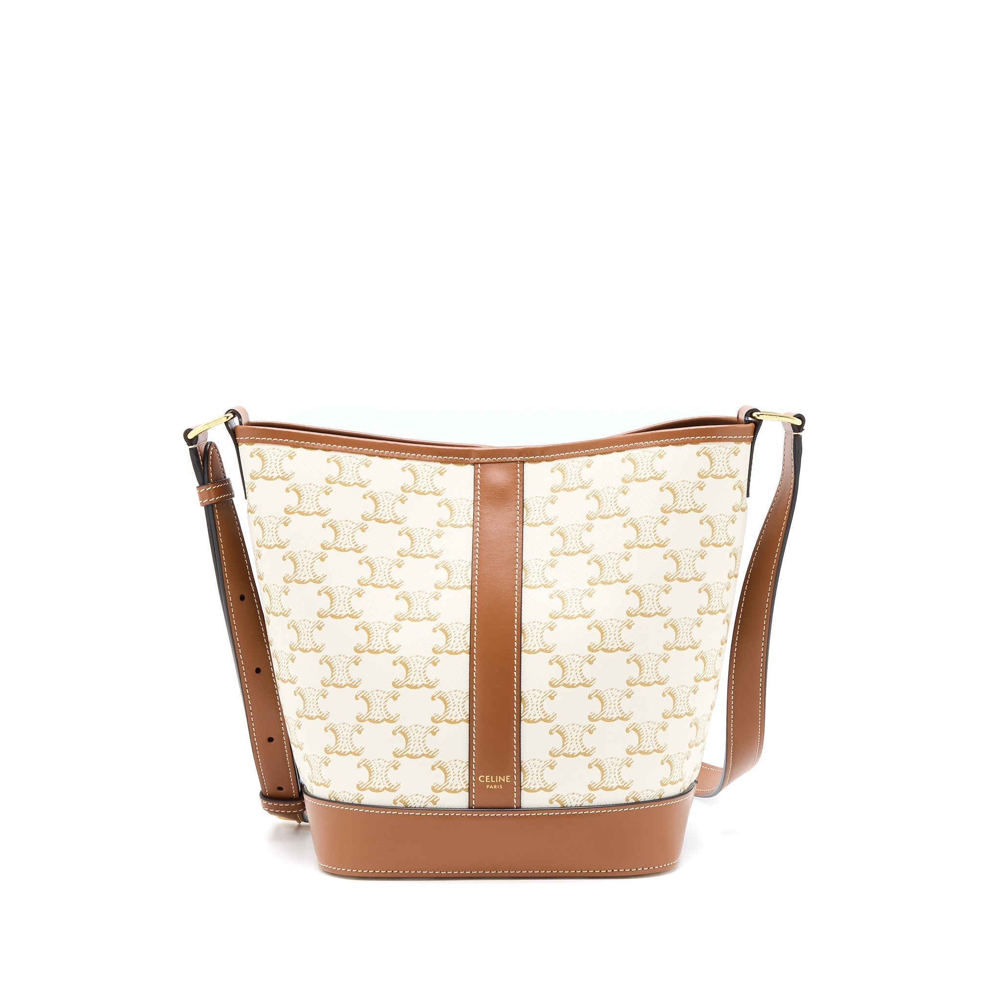CELINE SMALL BUCKET BAG TRIOMPHE CANVAS/CALFSKIN WHITE