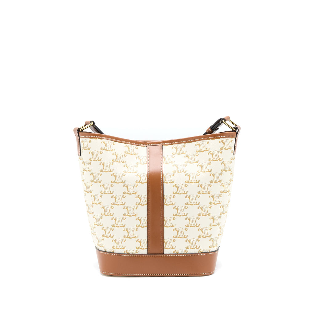 CELINE SMALL BUCKET BAG TRIOMPHE CANVAS/CALFSKIN WHITE