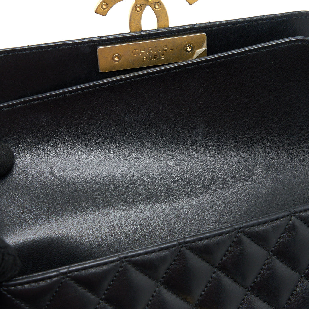 CHANEL SMALL ENAMEL CC FLAP BAG LAMBSKIN BLACK GHW
