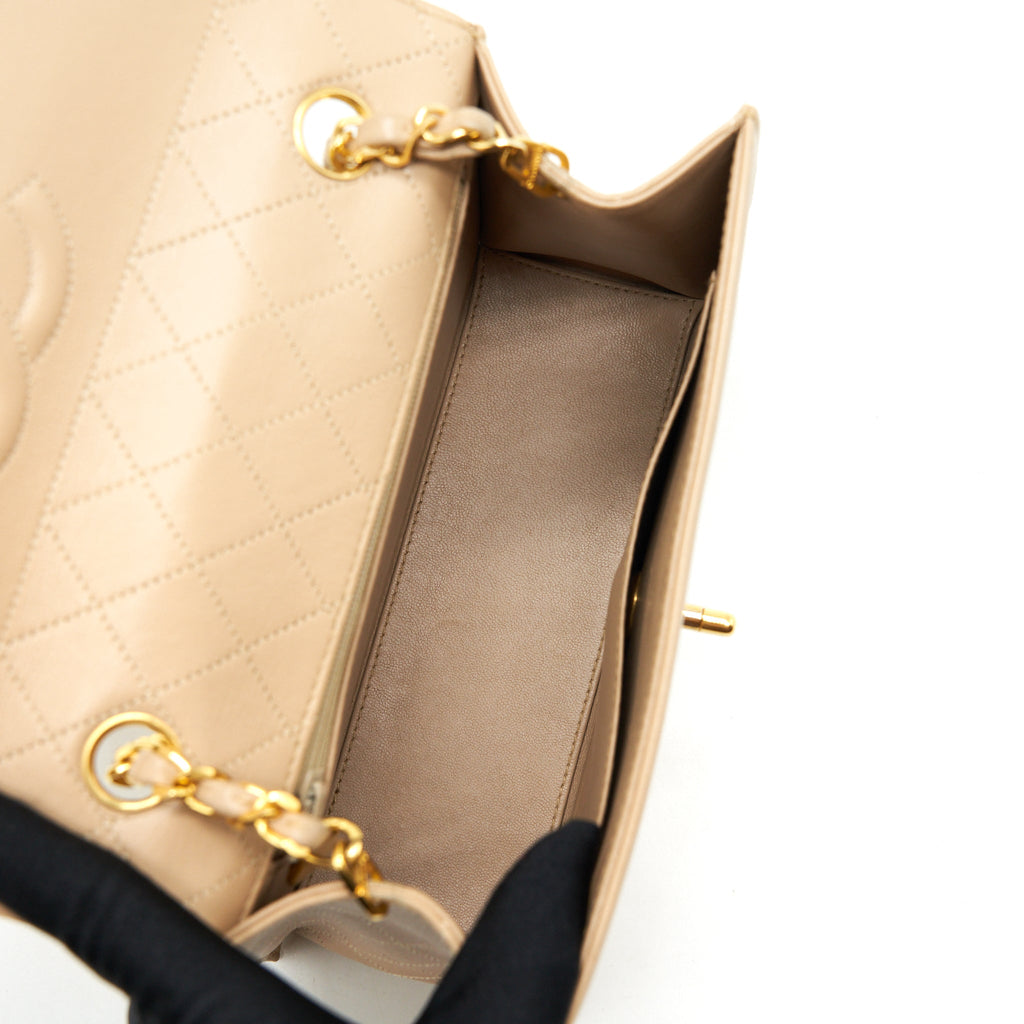 CHANEL VINTAGE SINGLE FLAP BAG CROSS BODY LAMBSKIN BEIGE GHW