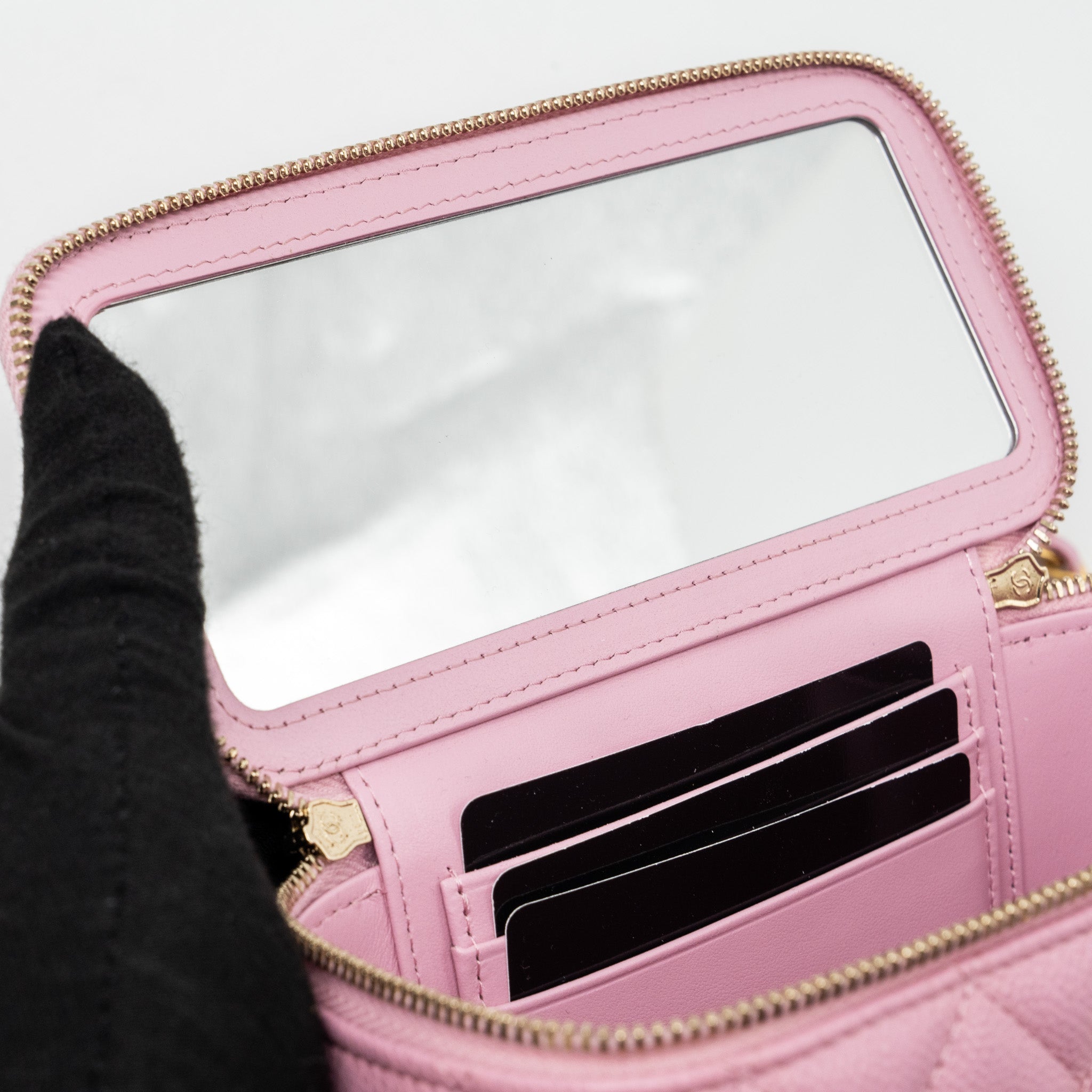 CHANEL LETTER TOP HANDLE LONG VANITY WITH CHAIN CAVIAR PINK GHW