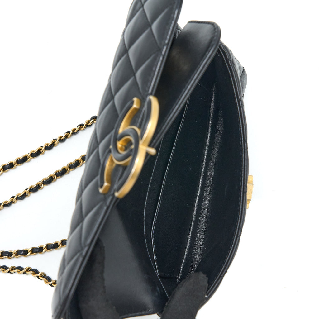 CHANEL SMALL ENAMEL CC FLAP BAG LAMBSKIN BLACK GHW