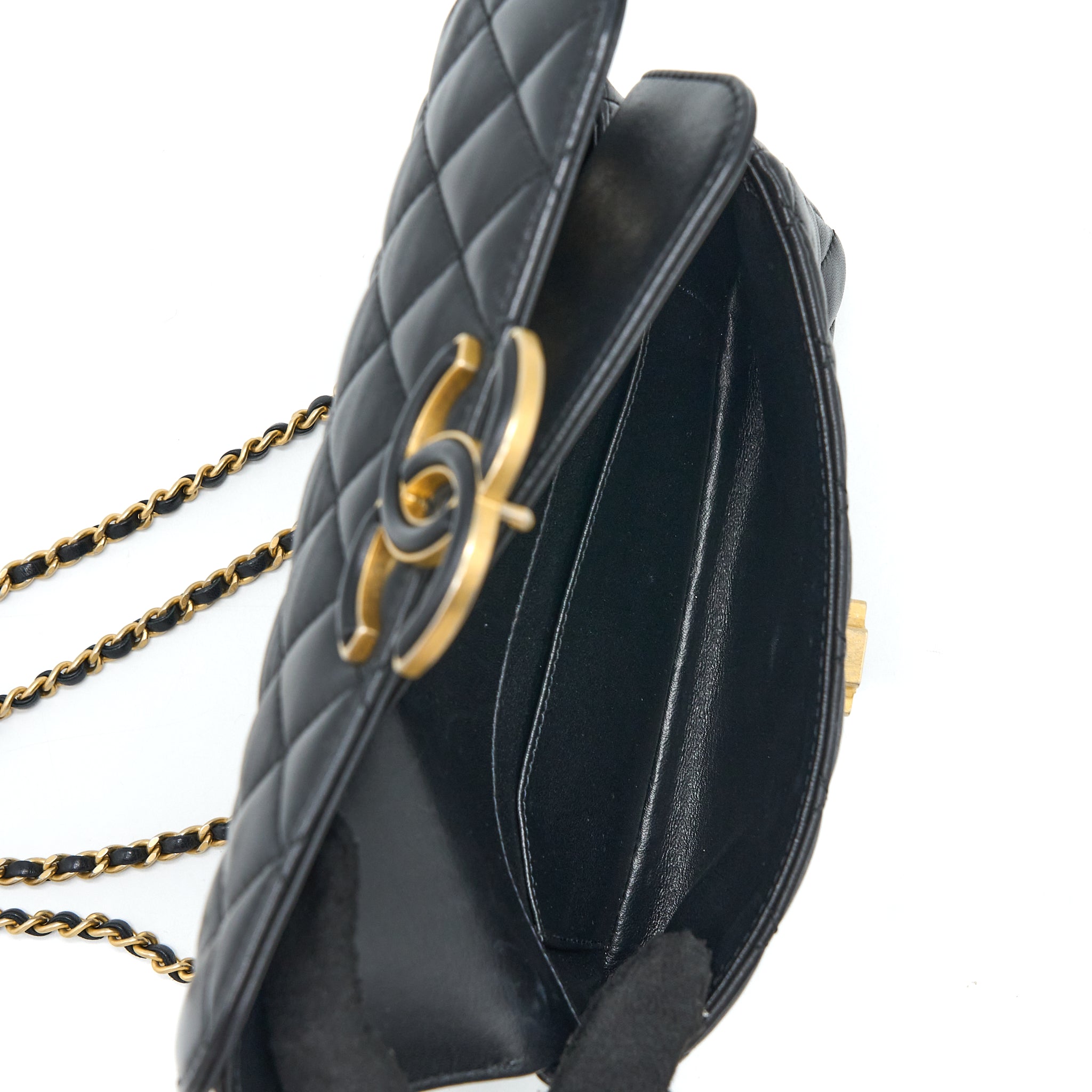 CHANEL SMALL ENAMEL CC FLAP BAG LAMBSKIN BLACK GHW