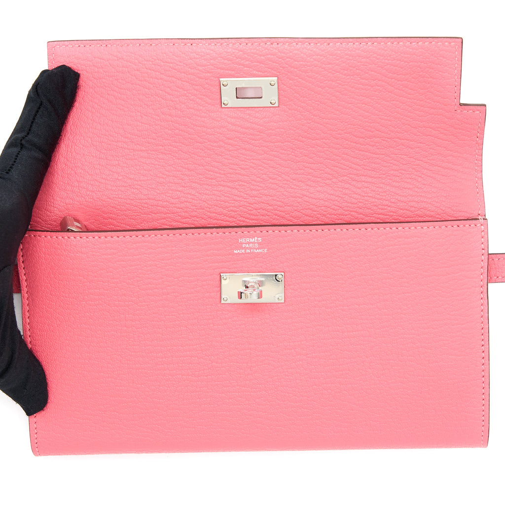 HERMES KELLY LONG WALLET CHEVRE MYSORE PINK SHW