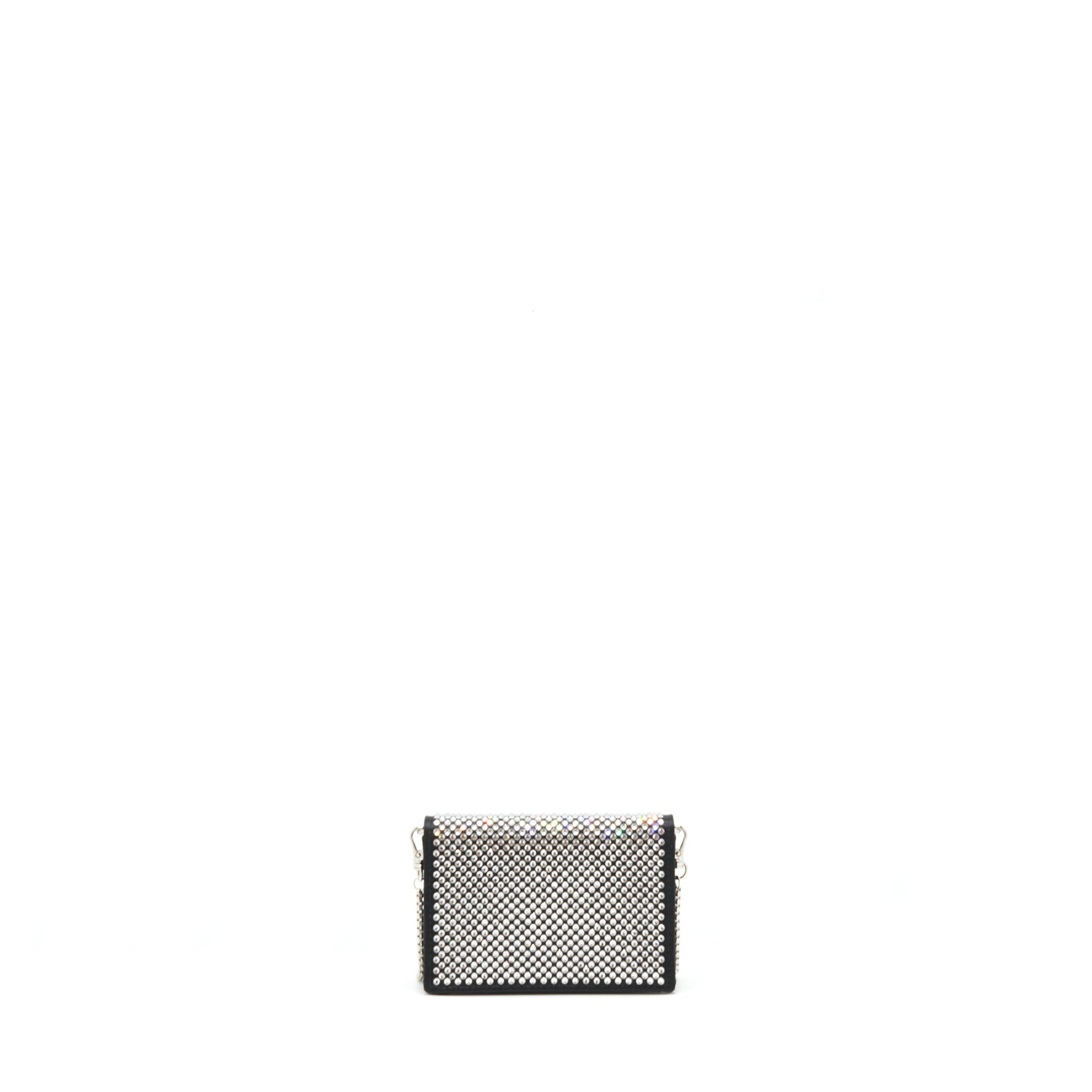 PRADA CRYSTAL CARD HOLDER WITH CHAIN BLACK