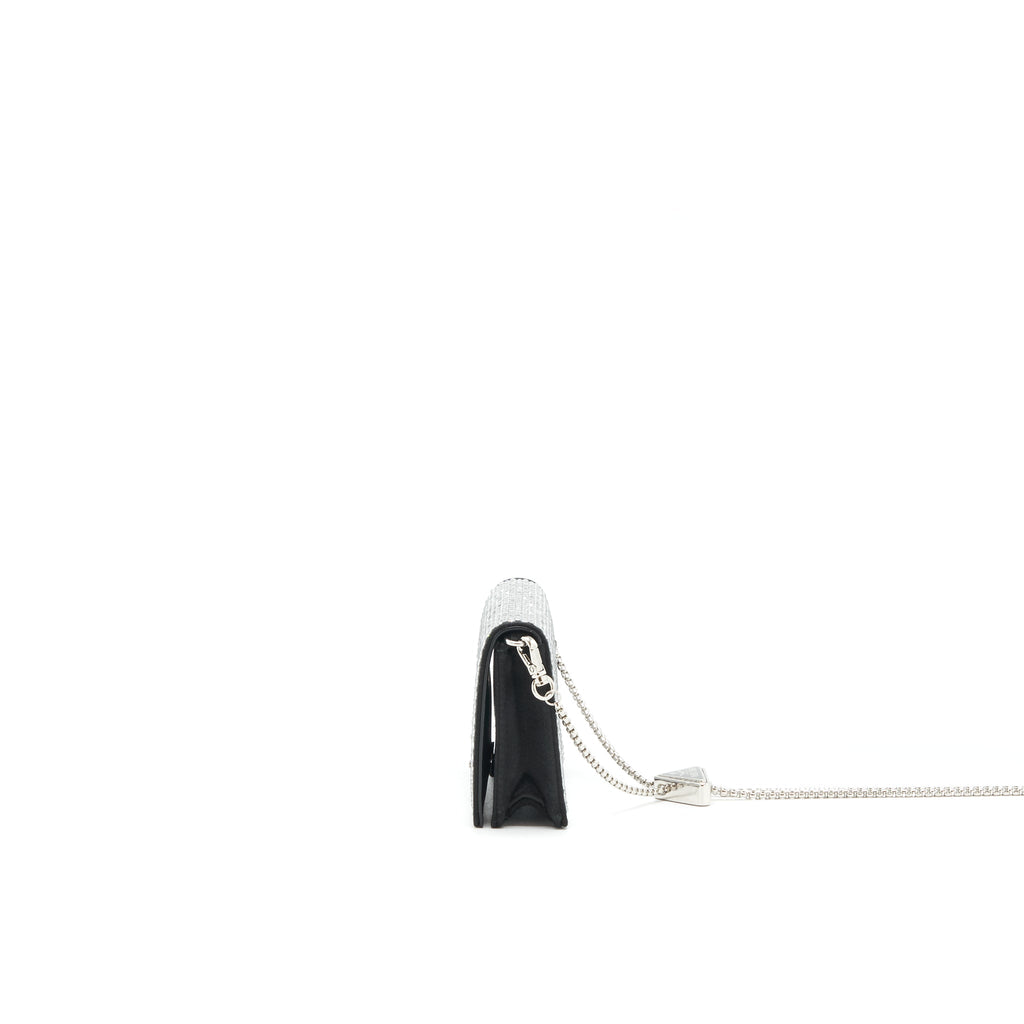 PRADA CRYSTAL CARD HOLDER WITH CHAIN BLACK