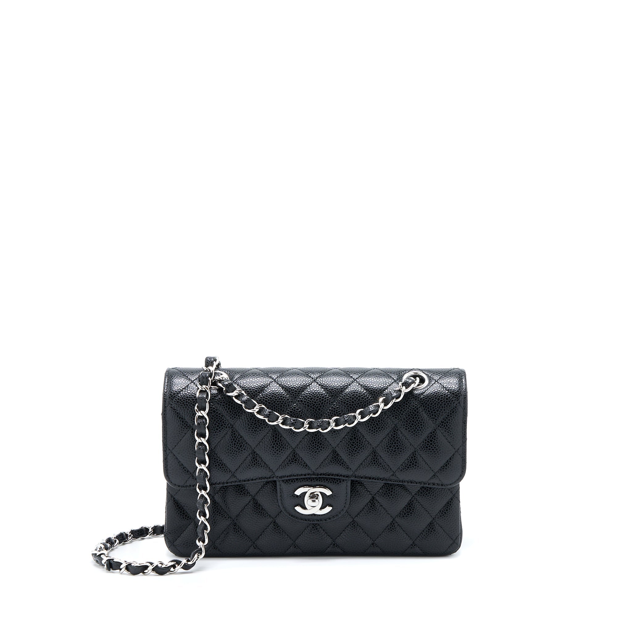 CHANEL SMALL CLASSIC DOUBLE FLAP BAG CAVIAR BLACK SHW(MICROCHIP)