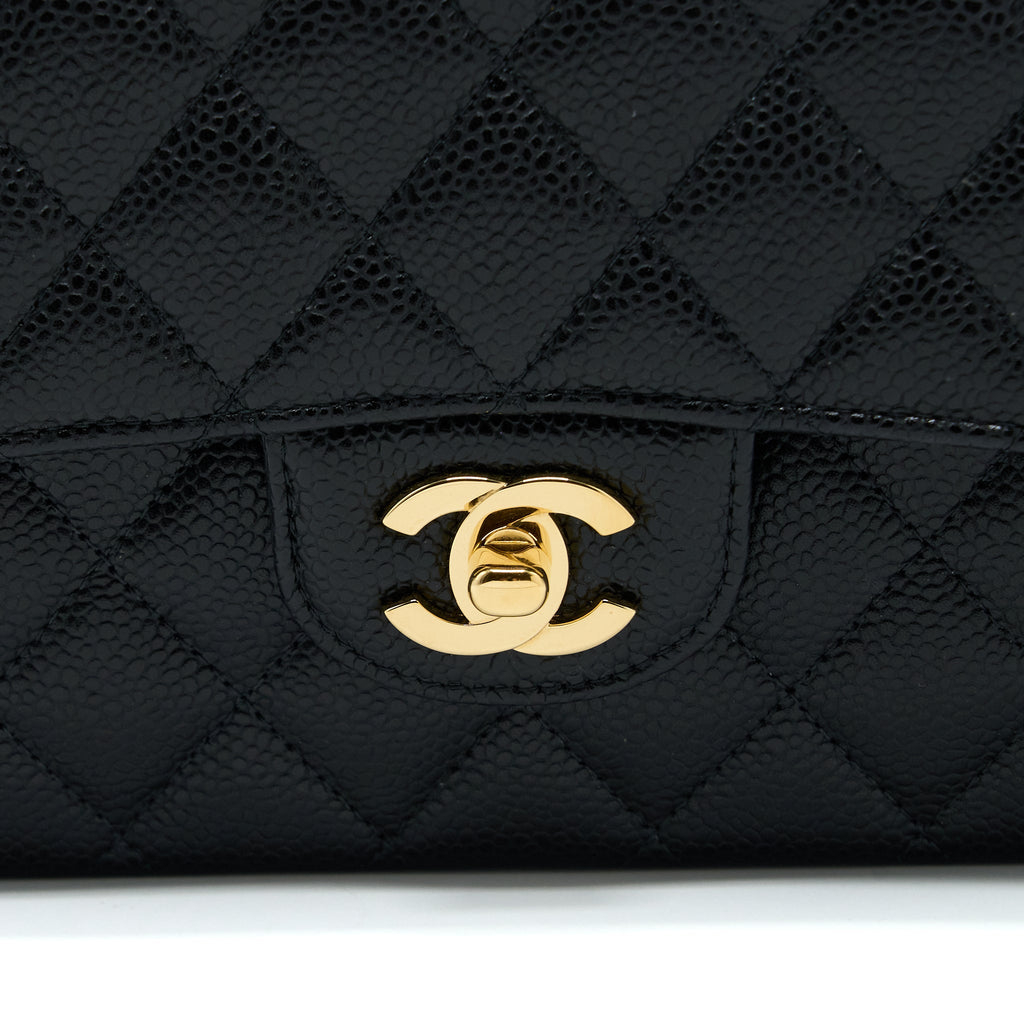 CHANEL MEDIUM CLASSIC DOUBLE FLAP BAG CAVIAR BLACK GHW (MICROCHIP)