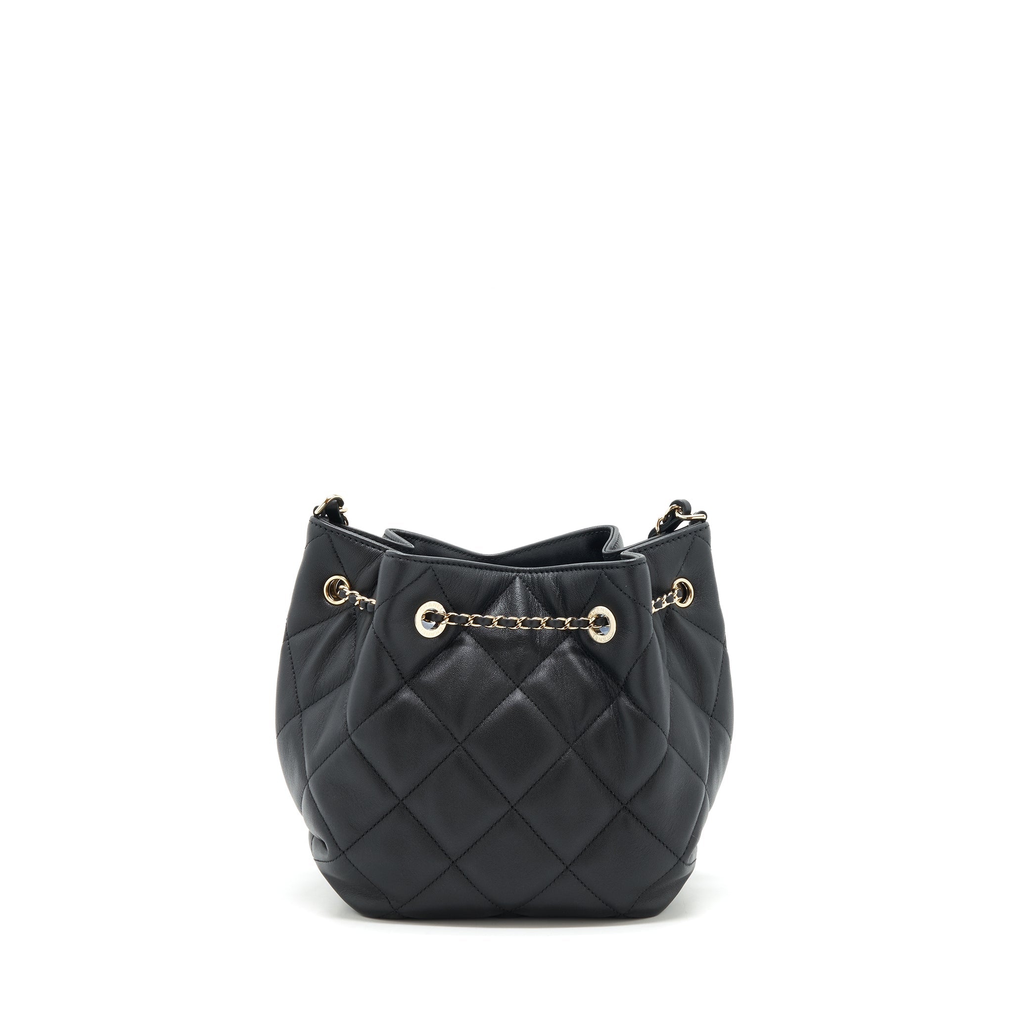 CHANEL DRAWSTRING BUCKET BAG QUILTED LAMBSKIN BLACK LGHW