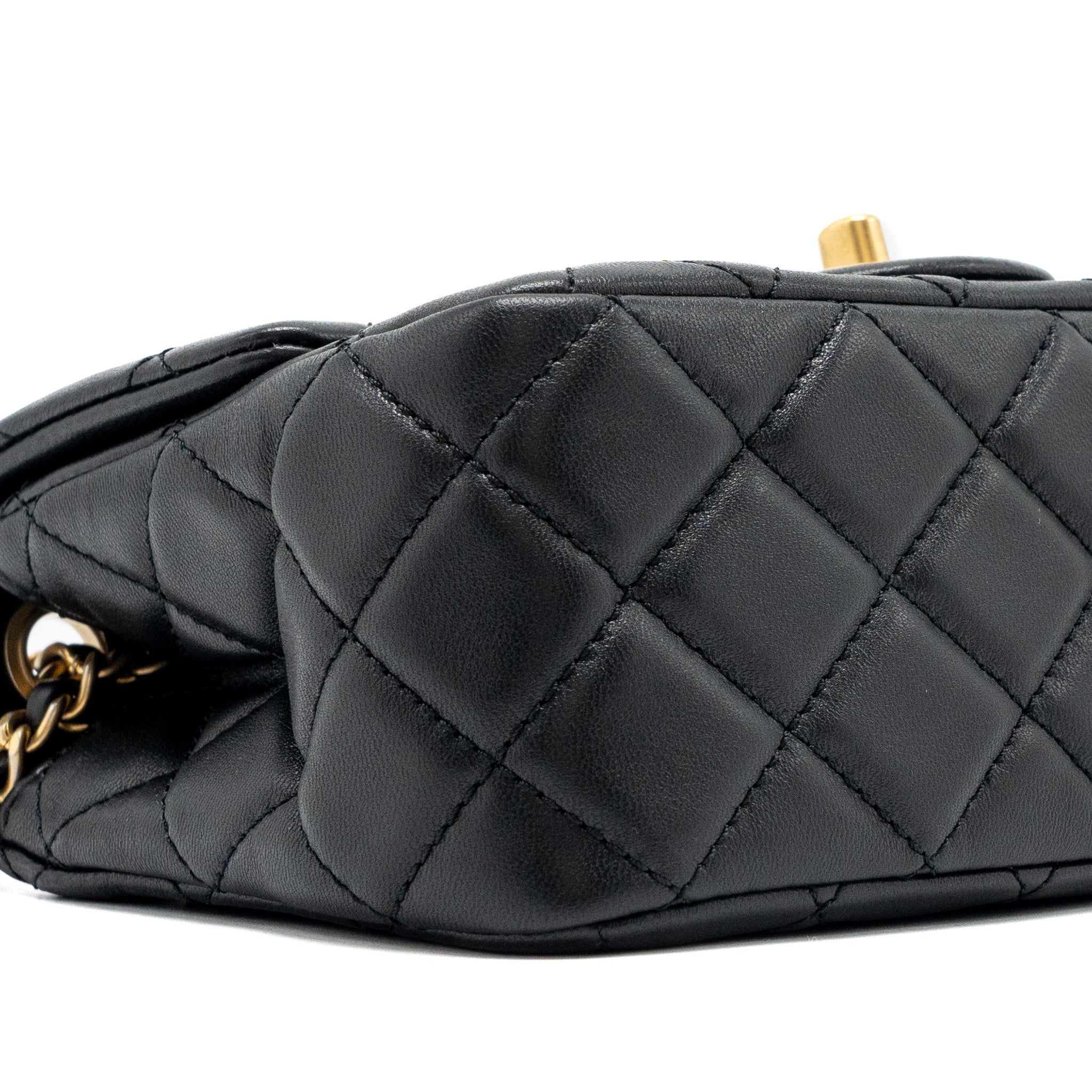 CHANEL PEARL CRUSH MINI SQUARE FLAP BAG LAMBSKIN BLACK GHW (MICROCHIP)