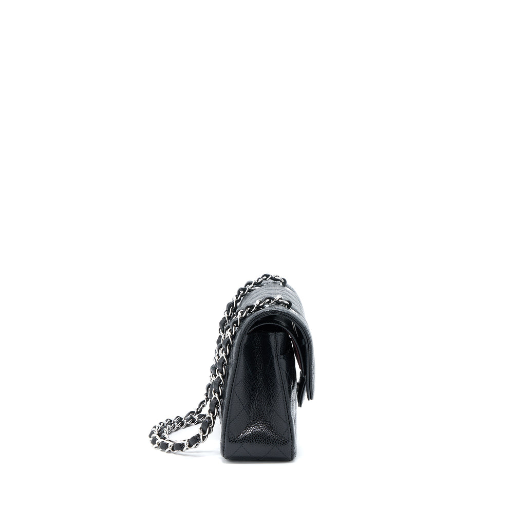 CHANEL SMALL CLASSIC DOUBLE FLAP BAG CAVIAR BLACK SHW(MICROCHIP)