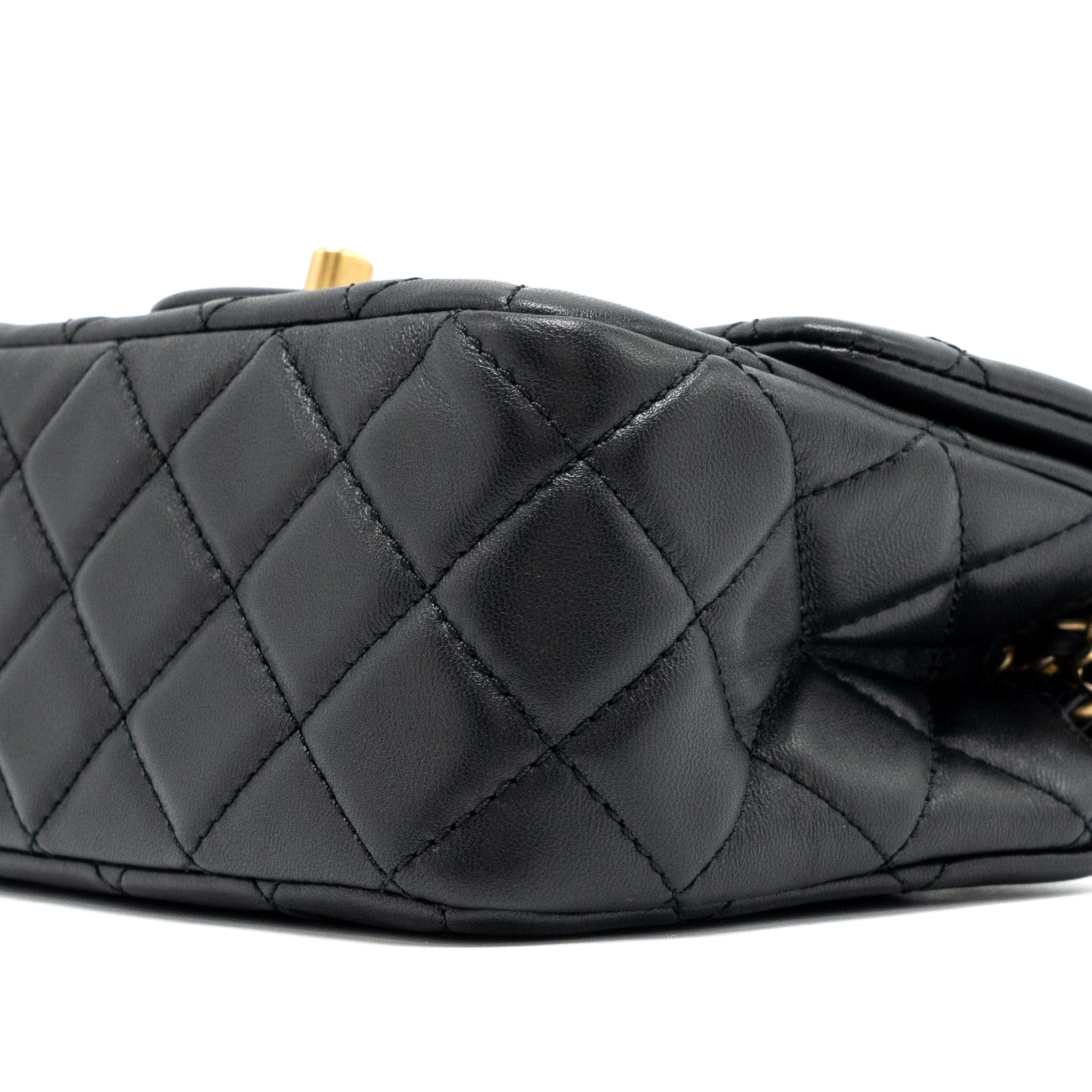 CHANEL PEARL CRUSH MINI SQUARE FLAP BAG LAMBSKIN BLACK GHW (MICROCHIP)
