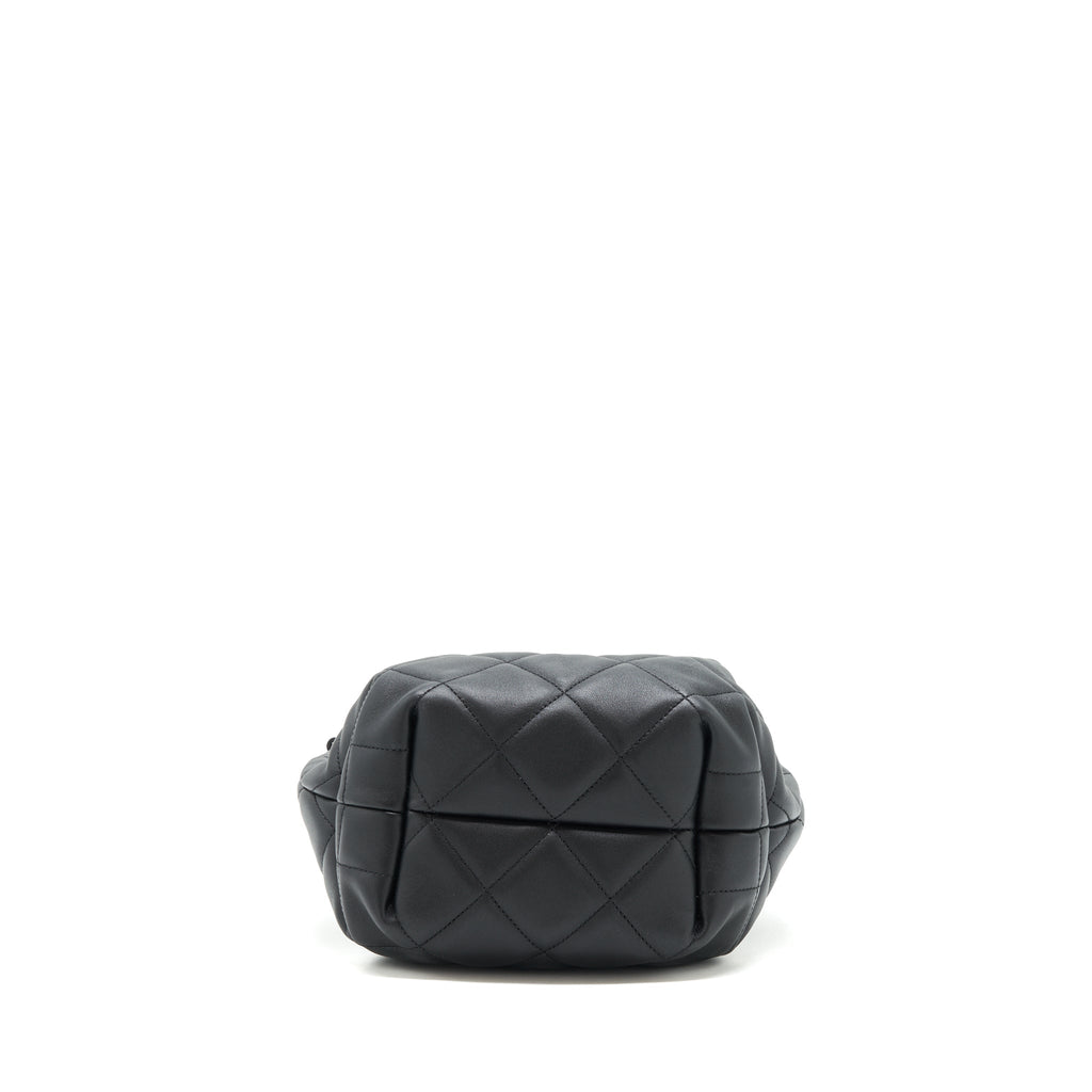 CHANEL DRAWSTRING BUCKET BAG QUILTED LAMBSKIN BLACK LGHW