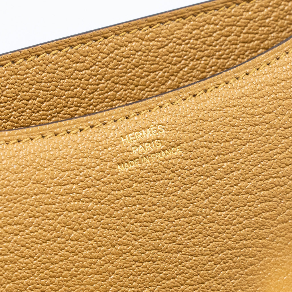 HERMES MINI CONSTANCE CHEVRE MYSORE KRAFT/BLEU BRUME GHW