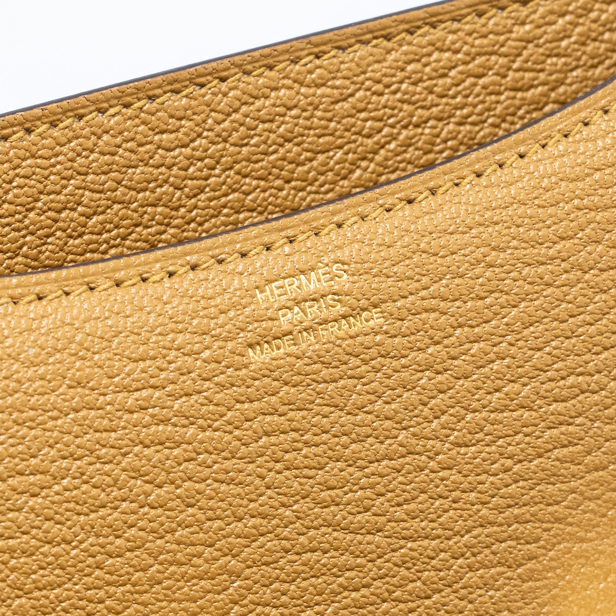 HERMES MINI CONSTANCE CHEVRE MYSORE KRAFT/BLEU BRUME GHW