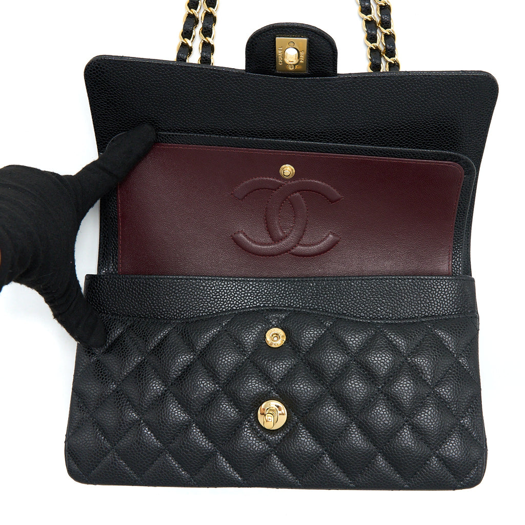 CHANEL MEDIUM CLASSIC DOUBLE FLAP BAG CAVIAR BLACK GHW (MICROCHIP)