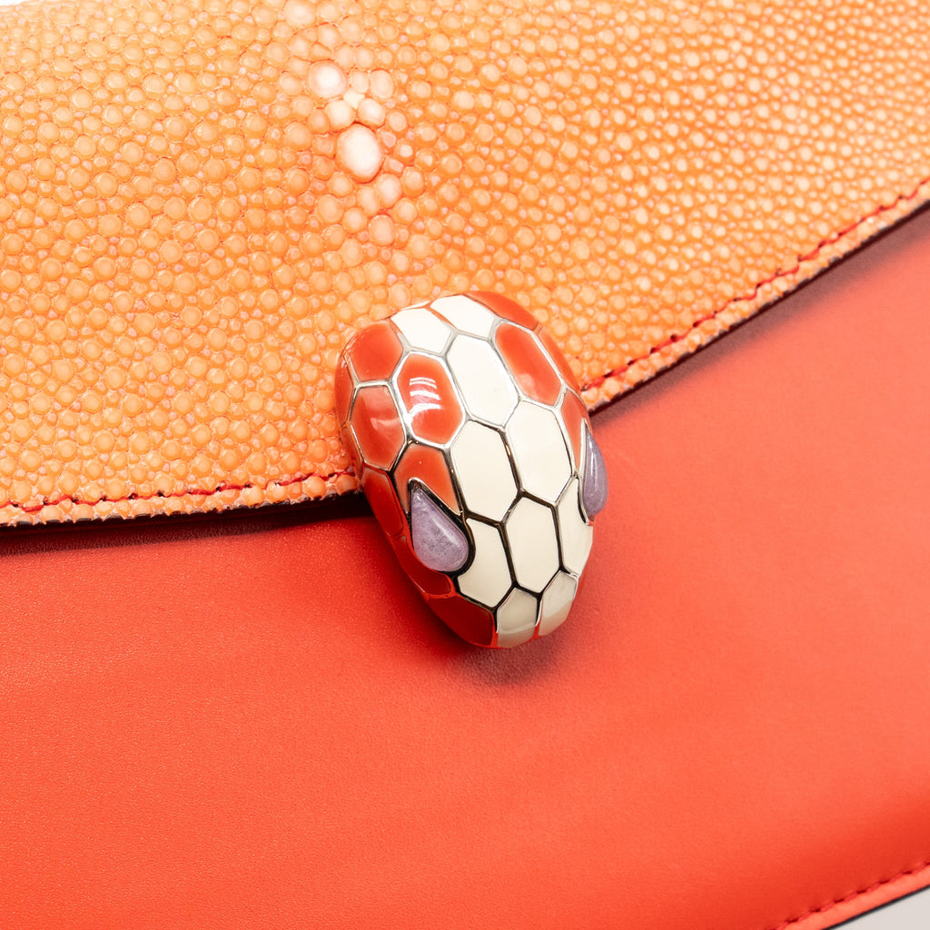 BVLGARI SERPENTI SHOULDER BAG GALUCHAT/CALFSKIN RED SHW