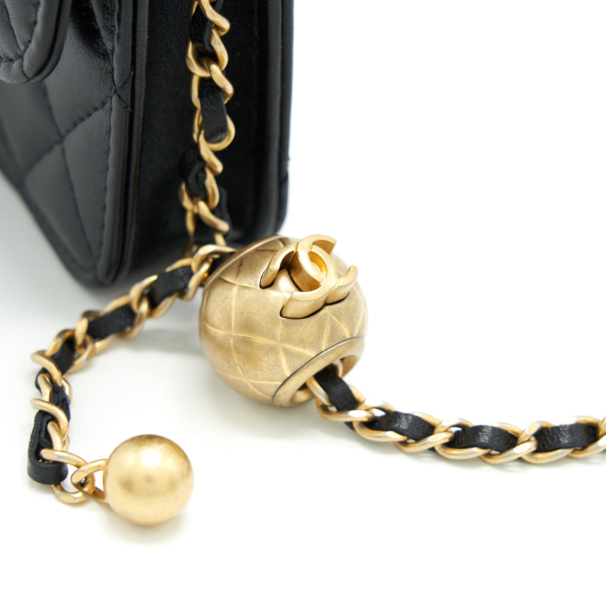 CHANEL PEARL CRUSH MINI BELT COINS PURSE/ CARD HOLDER BLACK GHW