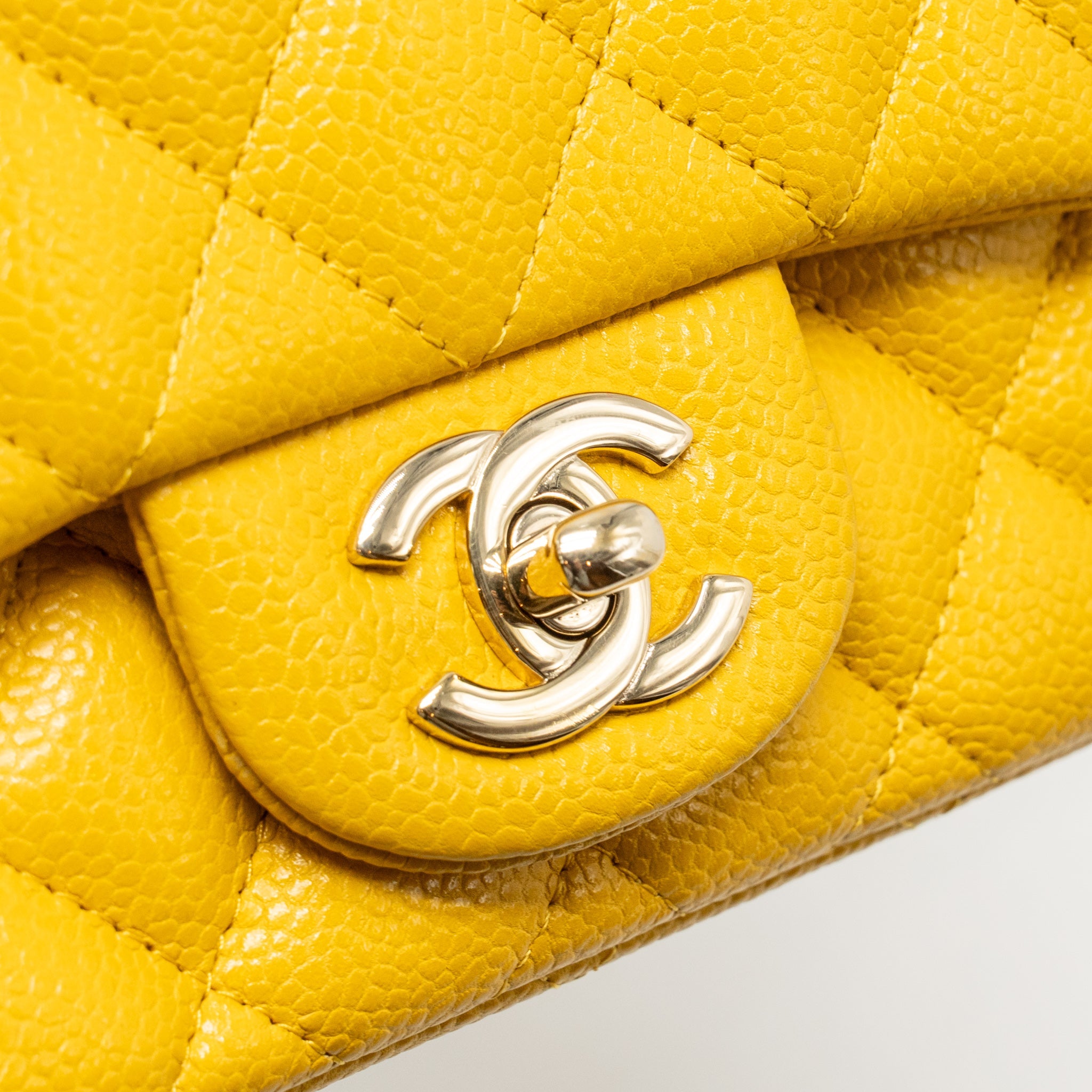 CHANEL CLASSIC MINI SQUARE FLAP BAG CAVIAR YELLOW LGHW