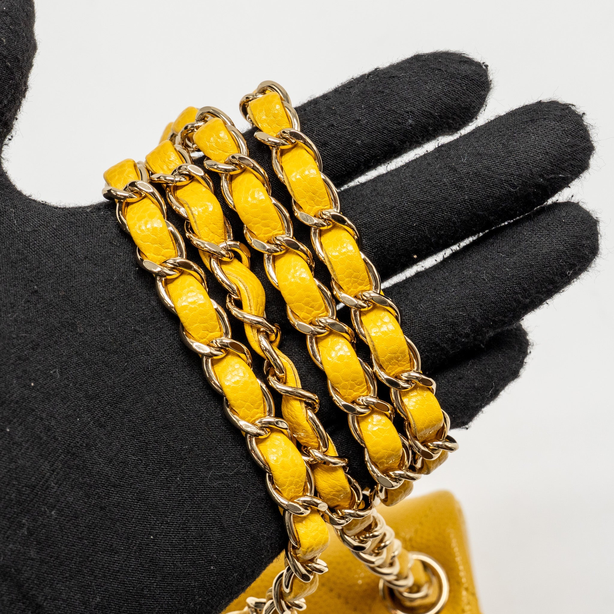 CHANEL CLASSIC MINI SQUARE FLAP BAG CAVIAR YELLOW LGHW