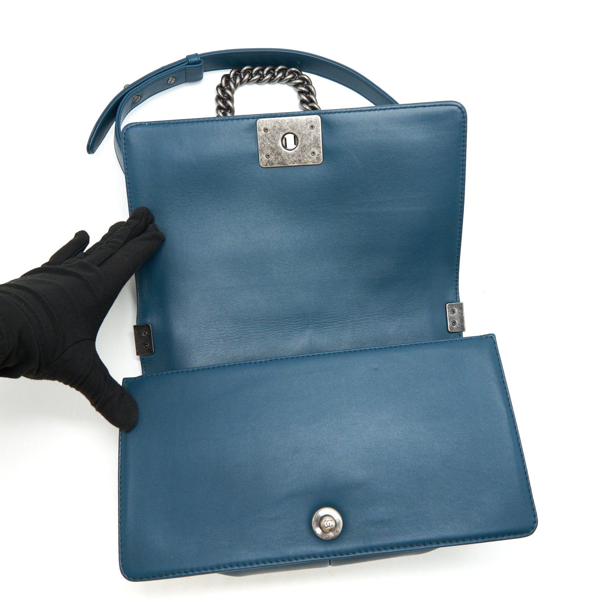 CHANEL MEDIUM LEBOY BAG GREEN RUTHENIUM HARDWARE