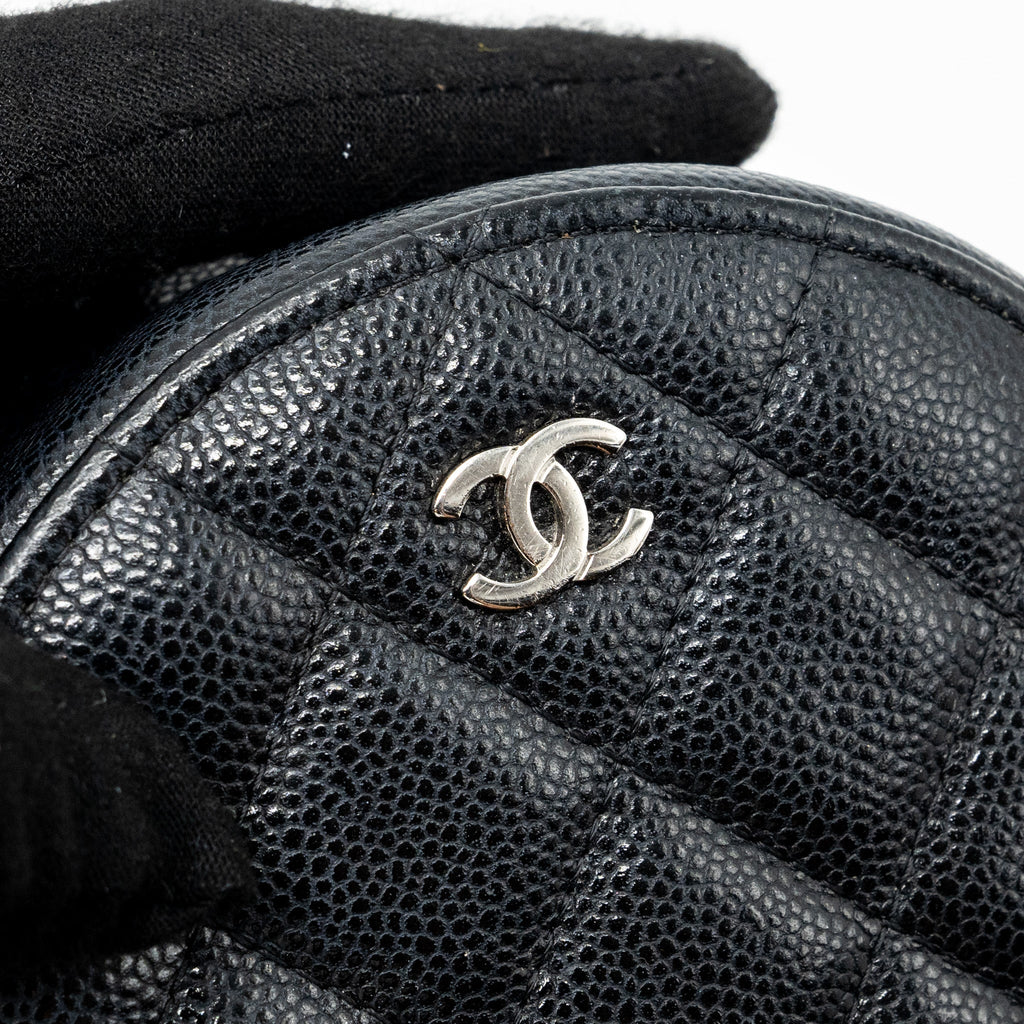 CHANEL ROUND SIP CLUTCH WITH CHAIN CAVIAR BLACK SHW