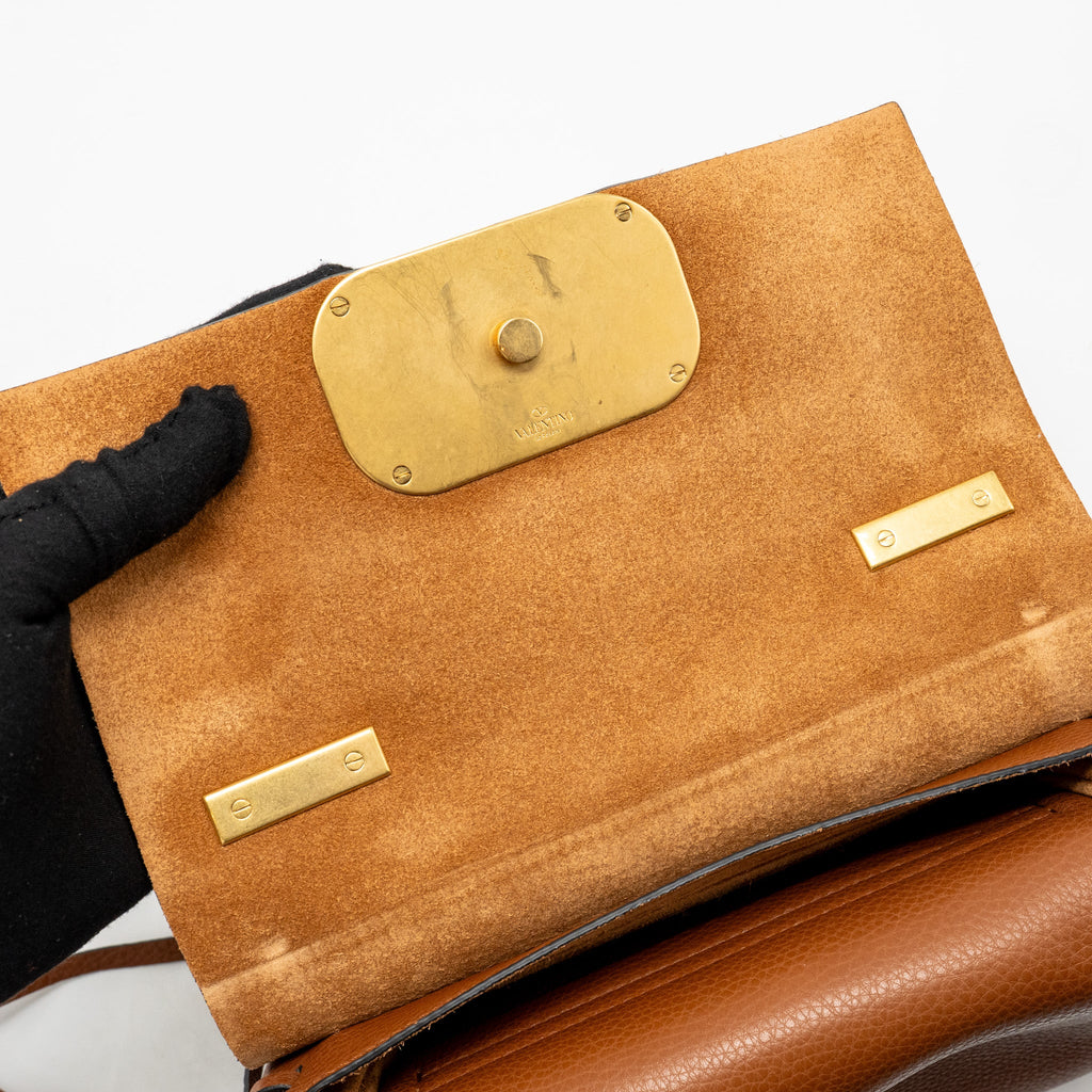 VALENTINO VRING SMALL SHOULDER BAG CALFSKIN BROWN GHW