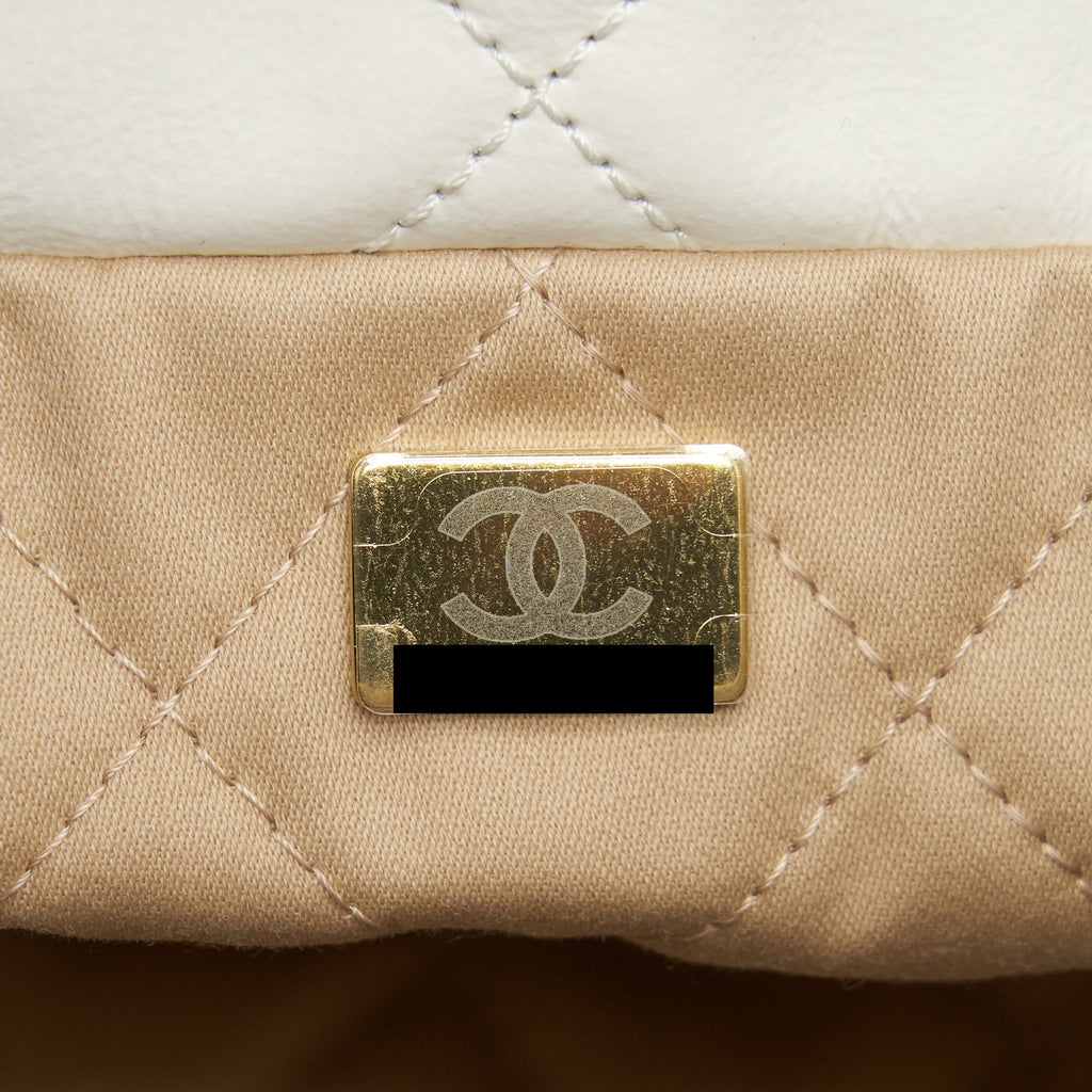 CHANEL MEDIUM 22 BAG SHINY CALFSKIN WHITE GHW (MICROCHIP)