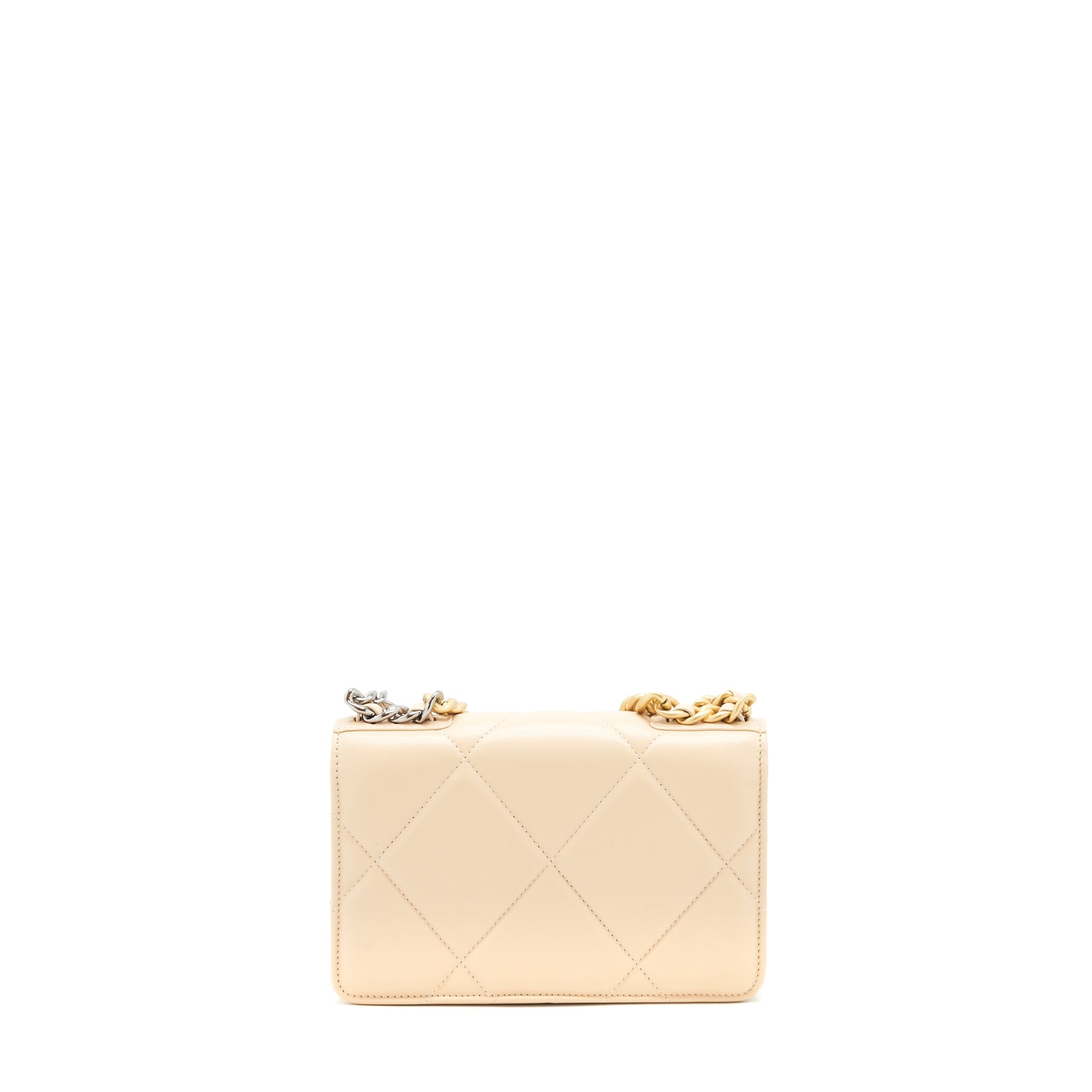 CHANEL 19 WALLET ON CHAIN LAMBSKIN BEIGE GHW