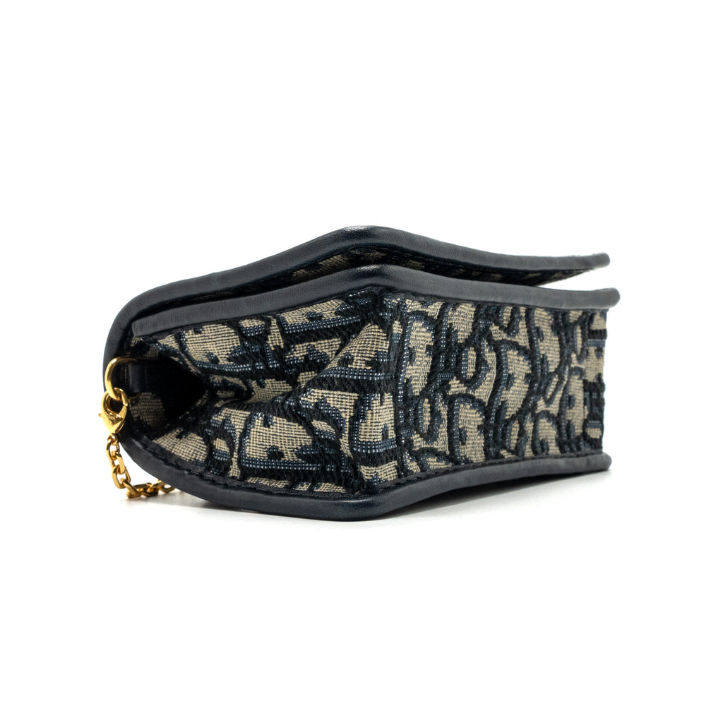 DIOR 30 MONTAIGNE POUCH WITH CHAIN CANVAS BLUE OBLIQUE GHW